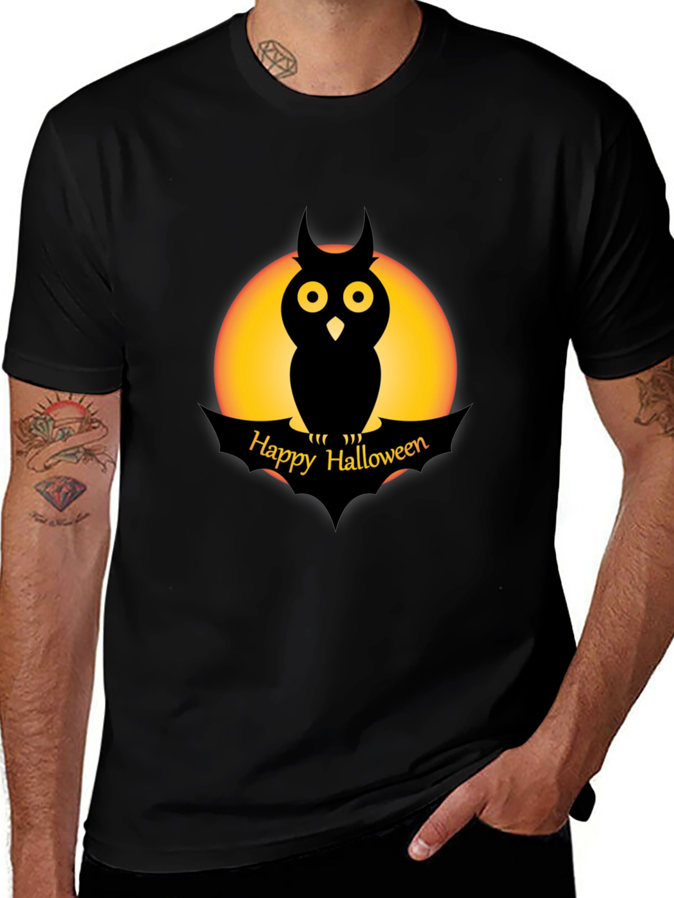Halloween Owl T-Shirt - Happy Halloween Bat Moon Tee
