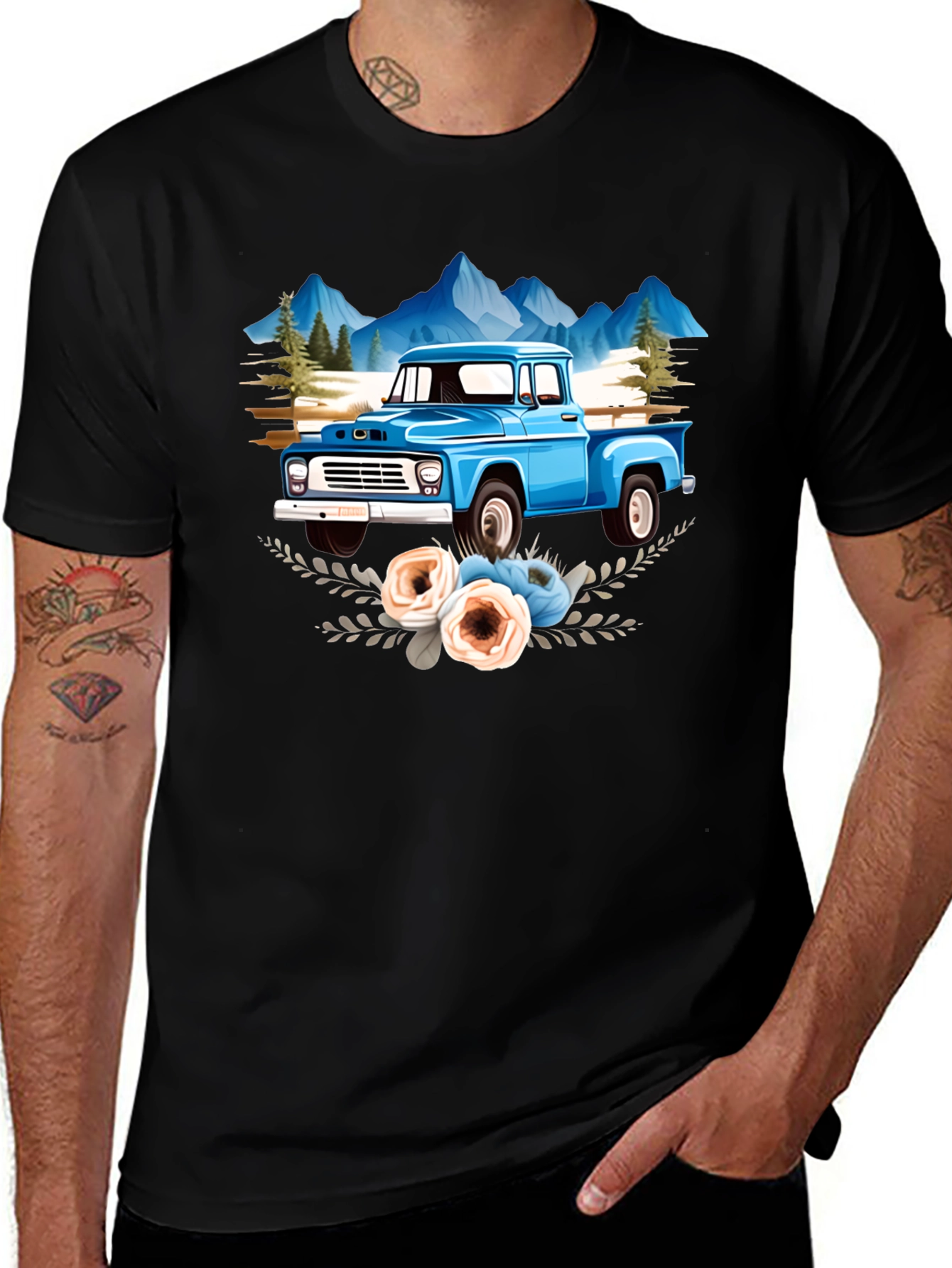 Variant 13 of Vintage Blue Truck Floral T-Shirt