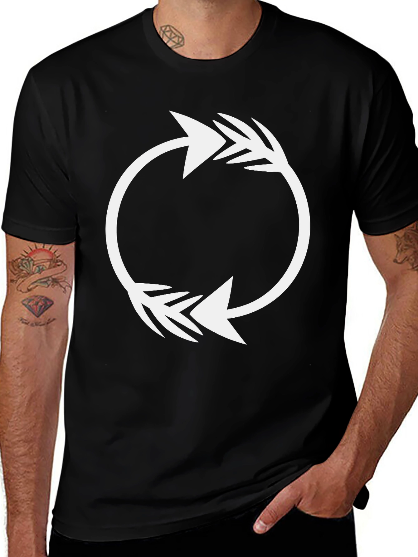 Black Circular Arrow Graphic Tee - Stylish Black T-Shirt main image