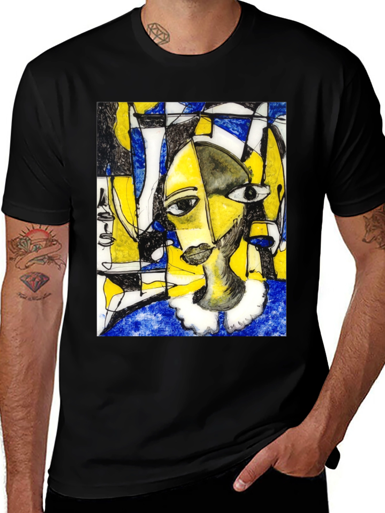 Variant 15 of Abstract Portrait Graphic Tee - Black