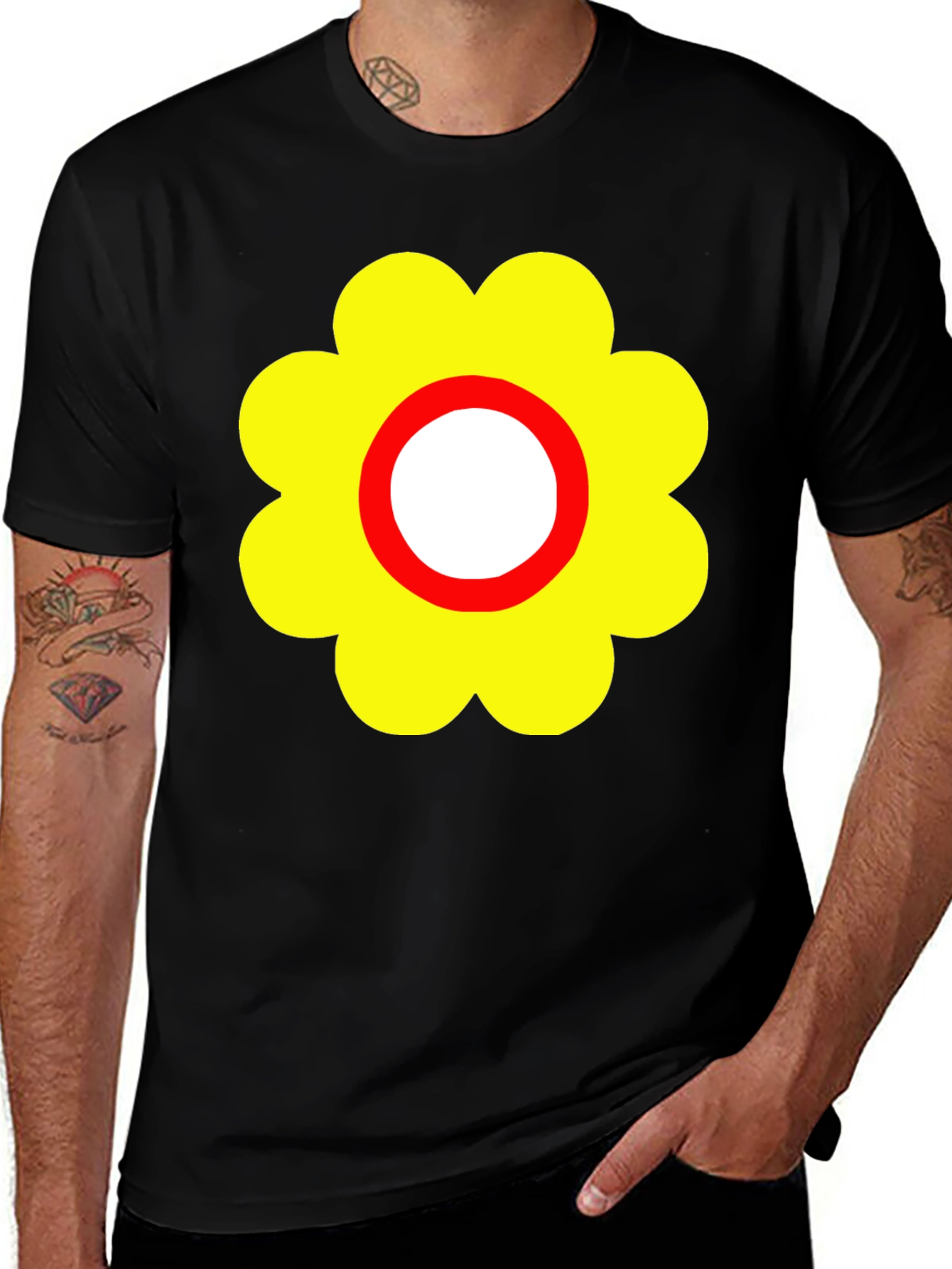 Variant 24 of Retro Flower Graphic Tee - Black Cotton Blend Shirt