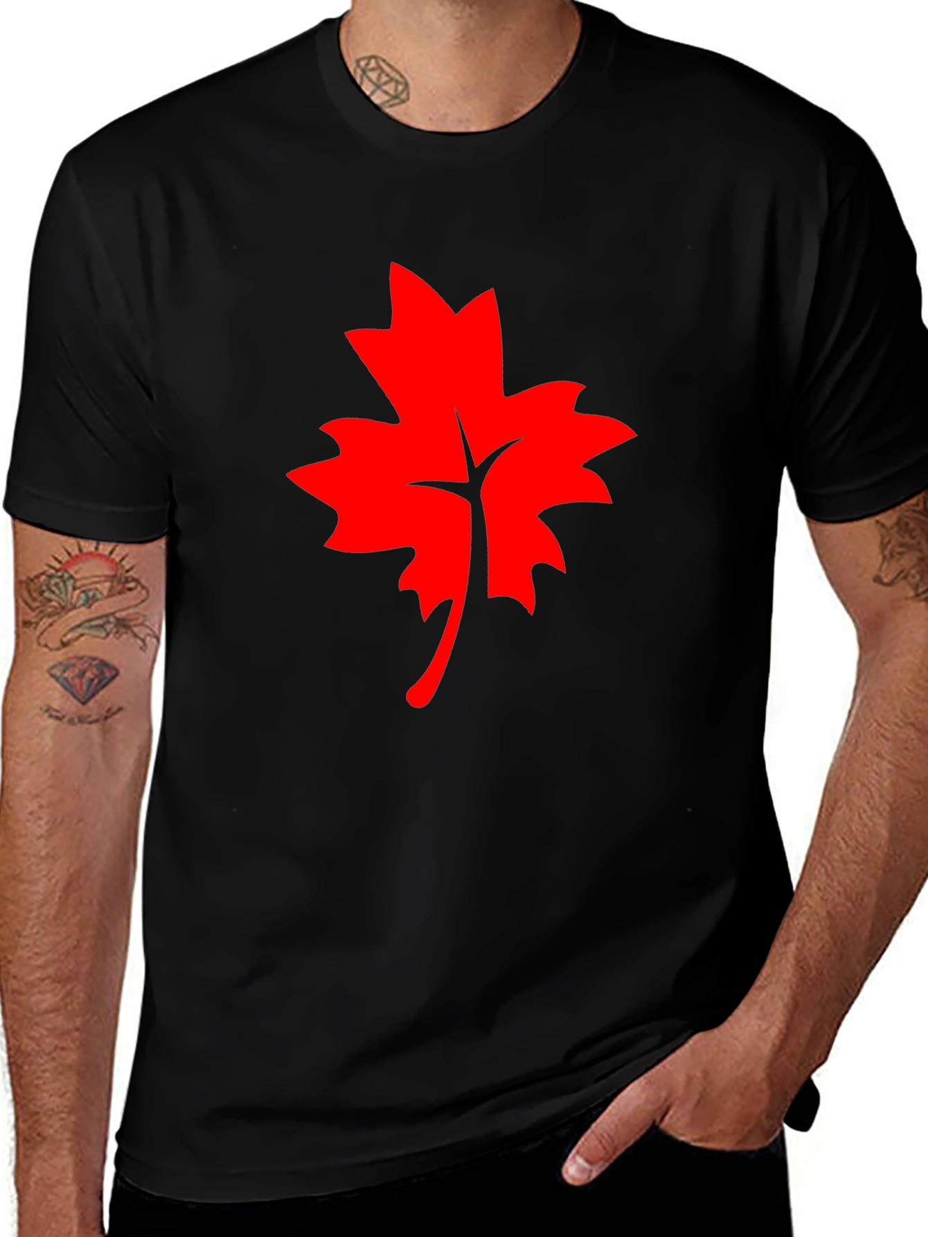 Variant 27 of Red Maple Leaf Graphic Tee - Casual Black T-Shirt