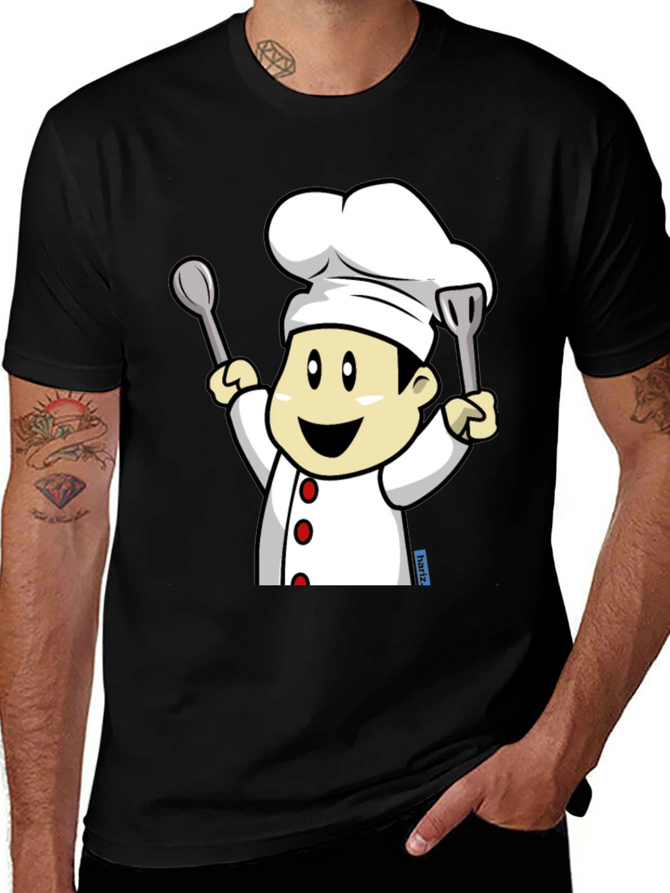 Variant 27 of Chef Cartoon Graphic Tee - Black Cotton T-Shirt