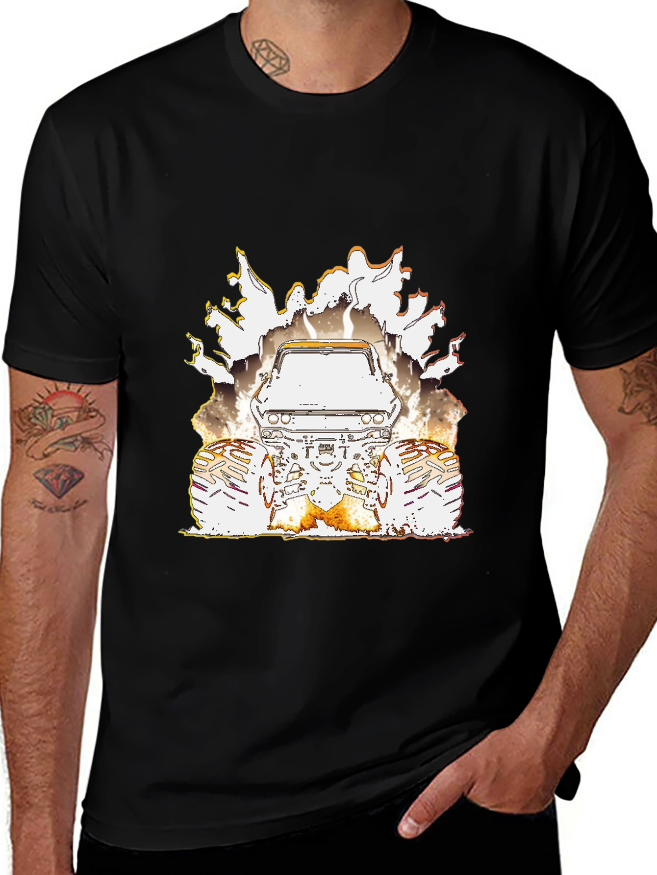 Variant 14 of Monster Truck Graphic Tee - Black Cotton Blend