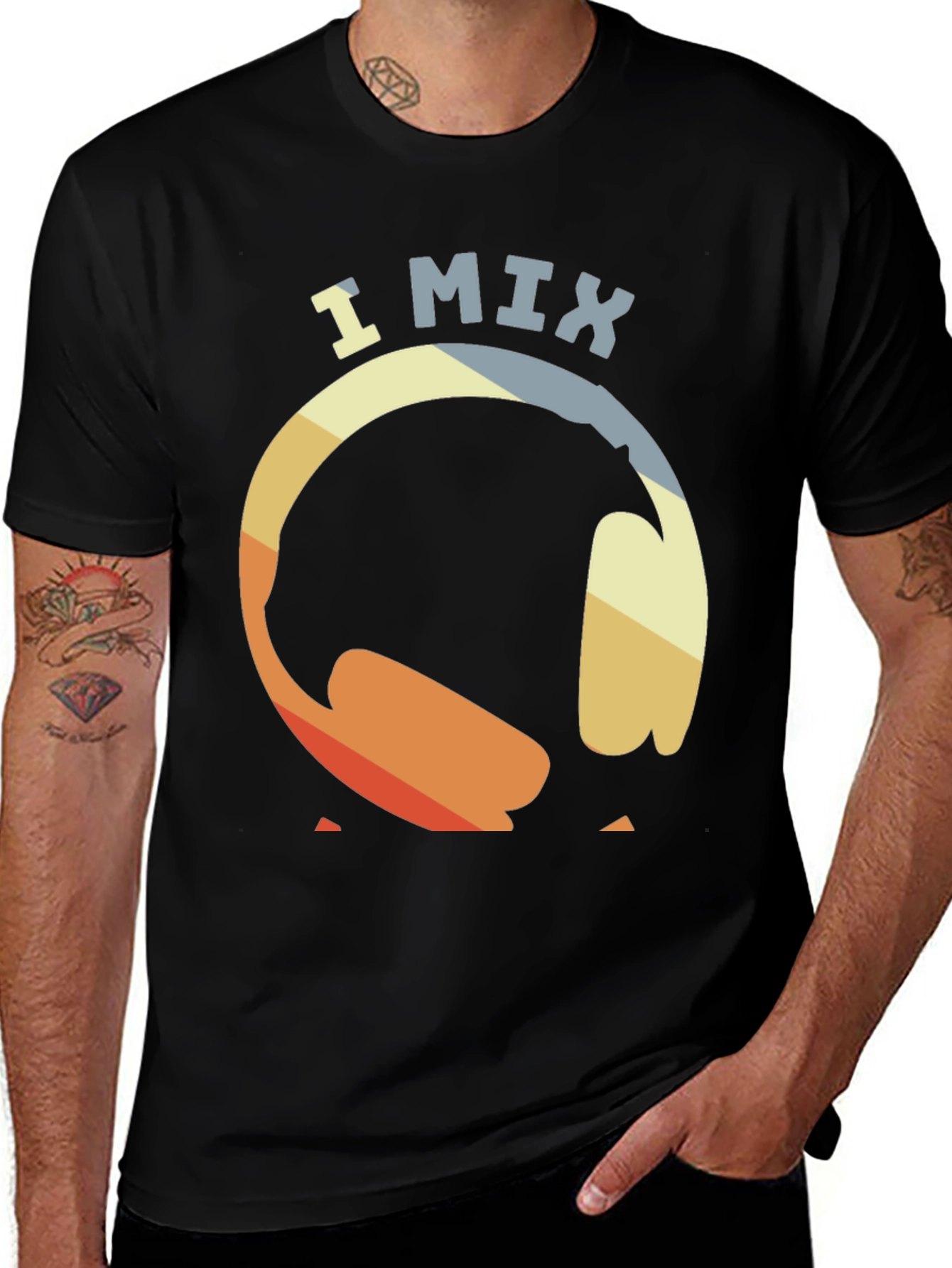 Variant 19 of I Mix - DJ Headphones Graphic Tee - Black Cotton T-Shirt