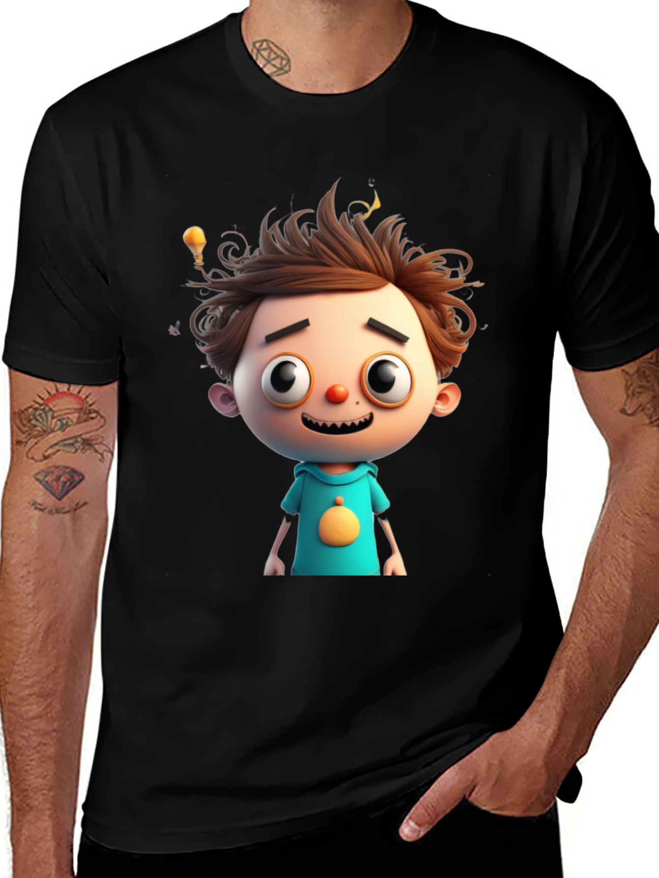 Variant 3 of Cartoon Boy Graphic Tee - Quirky Black T-Shirt