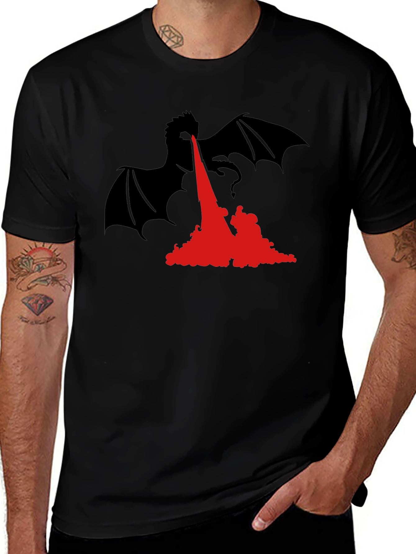 Variant 11 of Dragon Fire T-Shirt - Black Graphic Tee