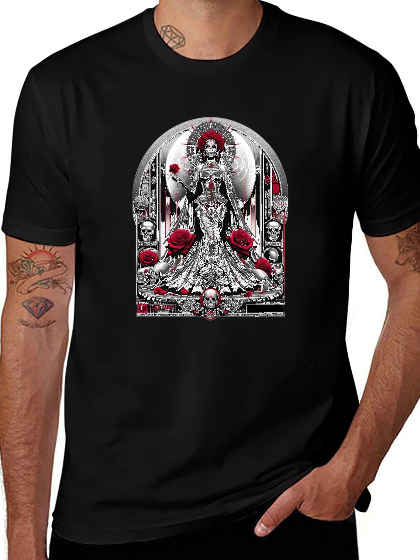 Variant 11 of Santa Muerte Skull Rose Graphic Tee