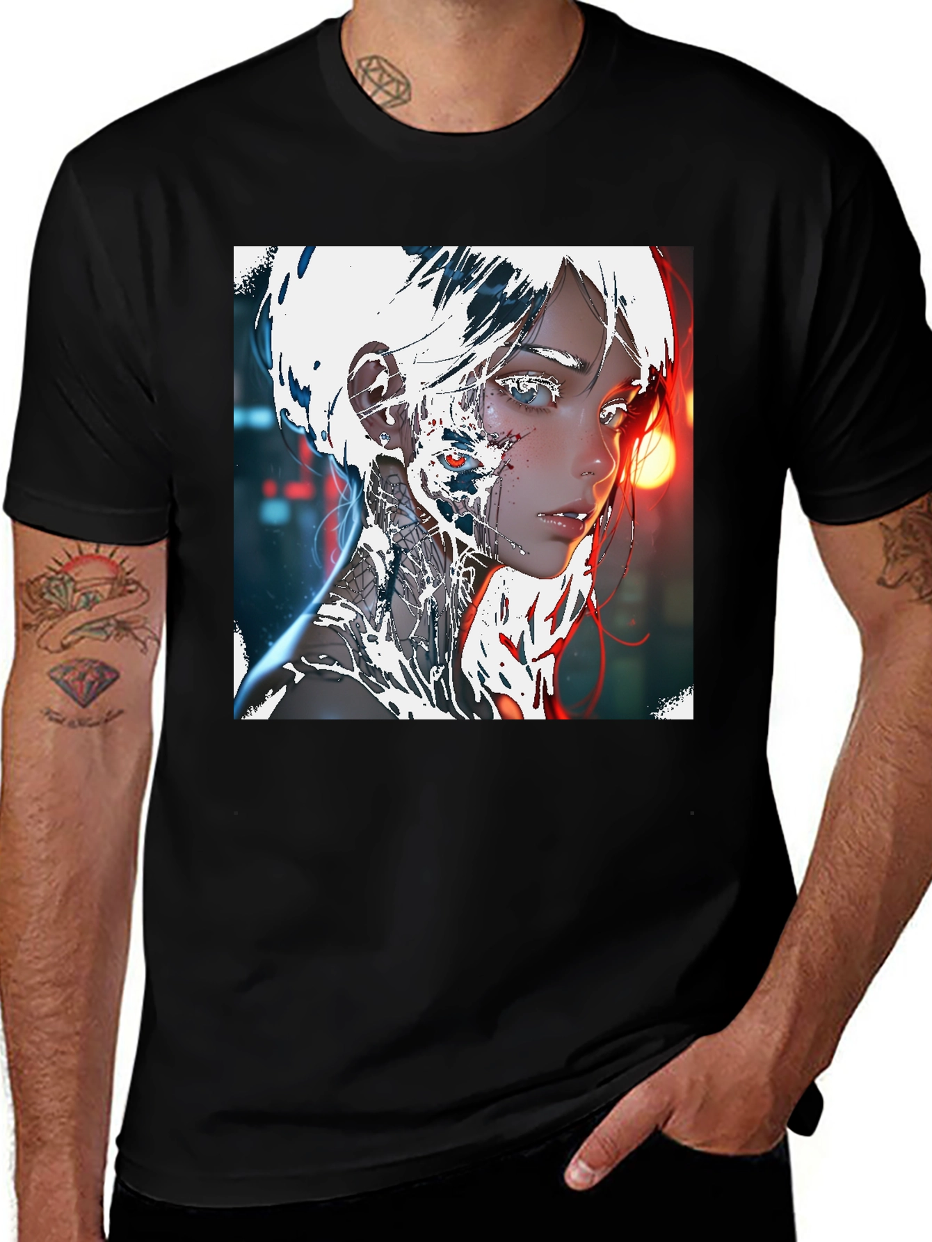 Variant 26 of Cyberpunk Anime Girl Graphic Tee - Black