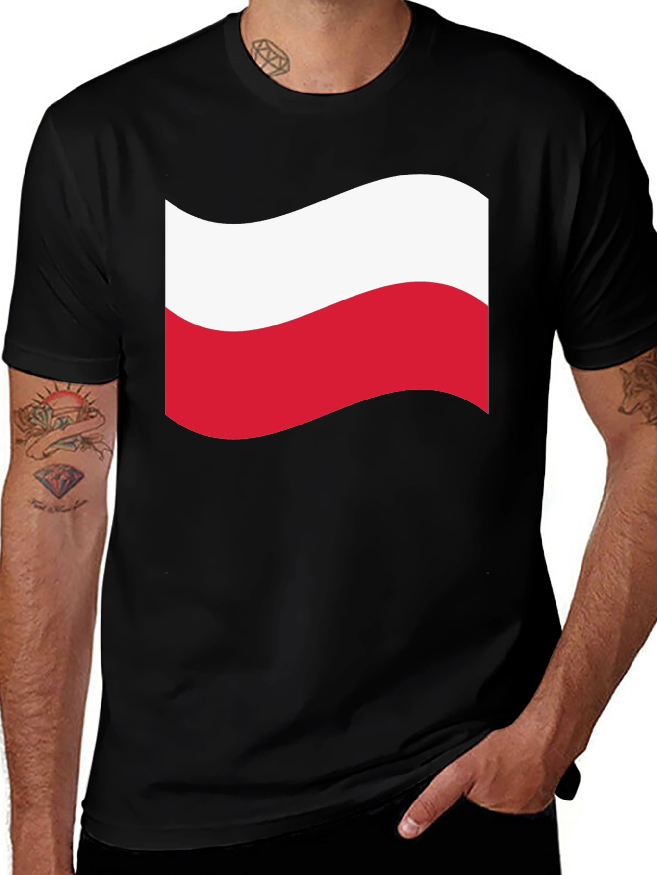 Variant 18 of Poland Flag Waving Graphic Black T-Shirt