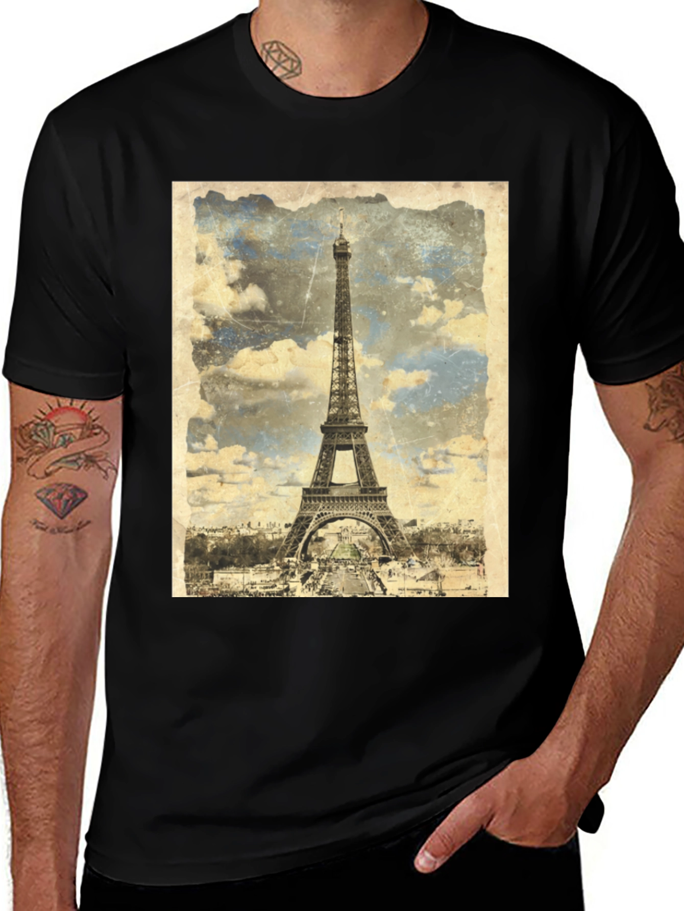 Vintage Eiffel Tower Black T-Shirt