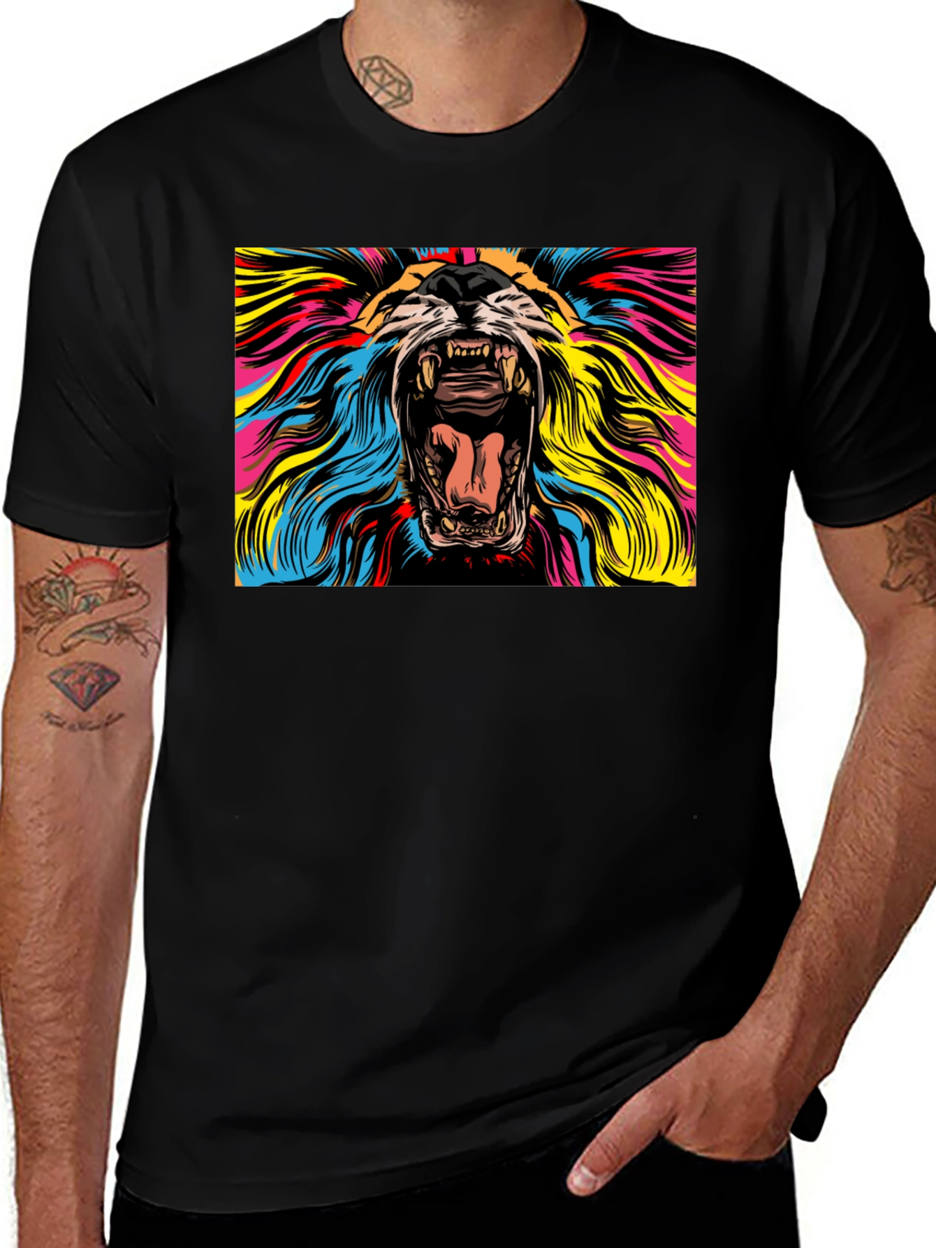Variant 10 of Roaring Lion Graphic Print Black T-Shirt
