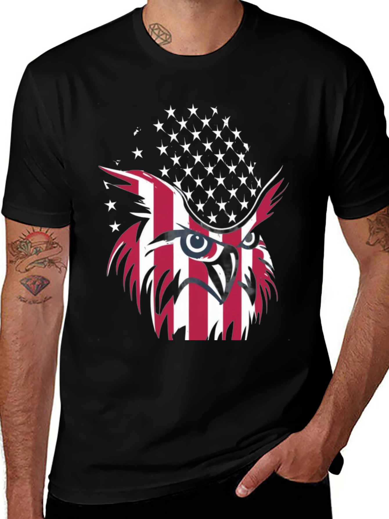 Variant 20 of Patriotic Owl T-Shirt - USA Flag Design