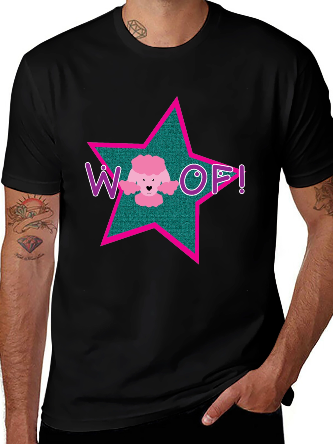Variant 9 of Woof! Poodle Star Graphic Tee - Trendy Casual Shirt