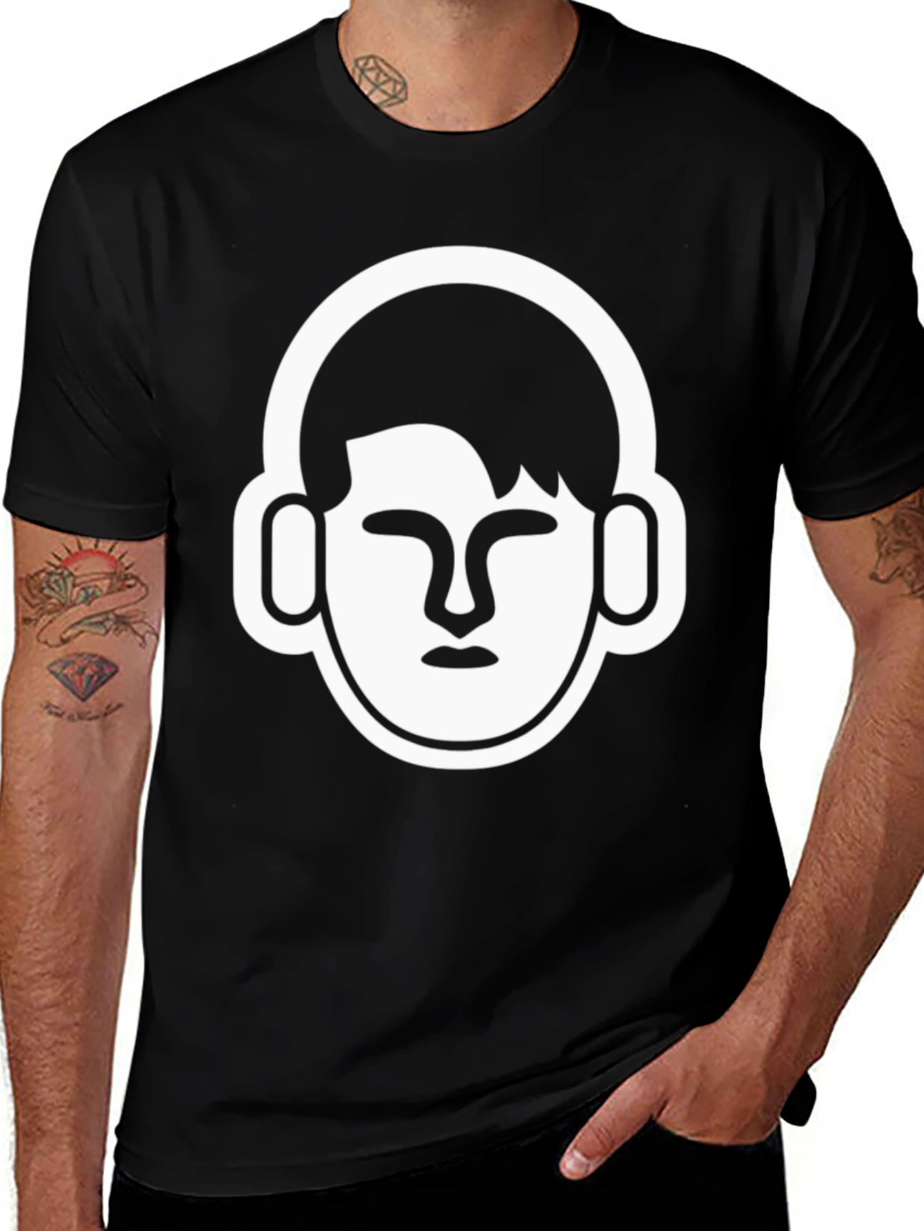 Variant 29 of Black T-Shirt with Minimalist Headphone Graphic