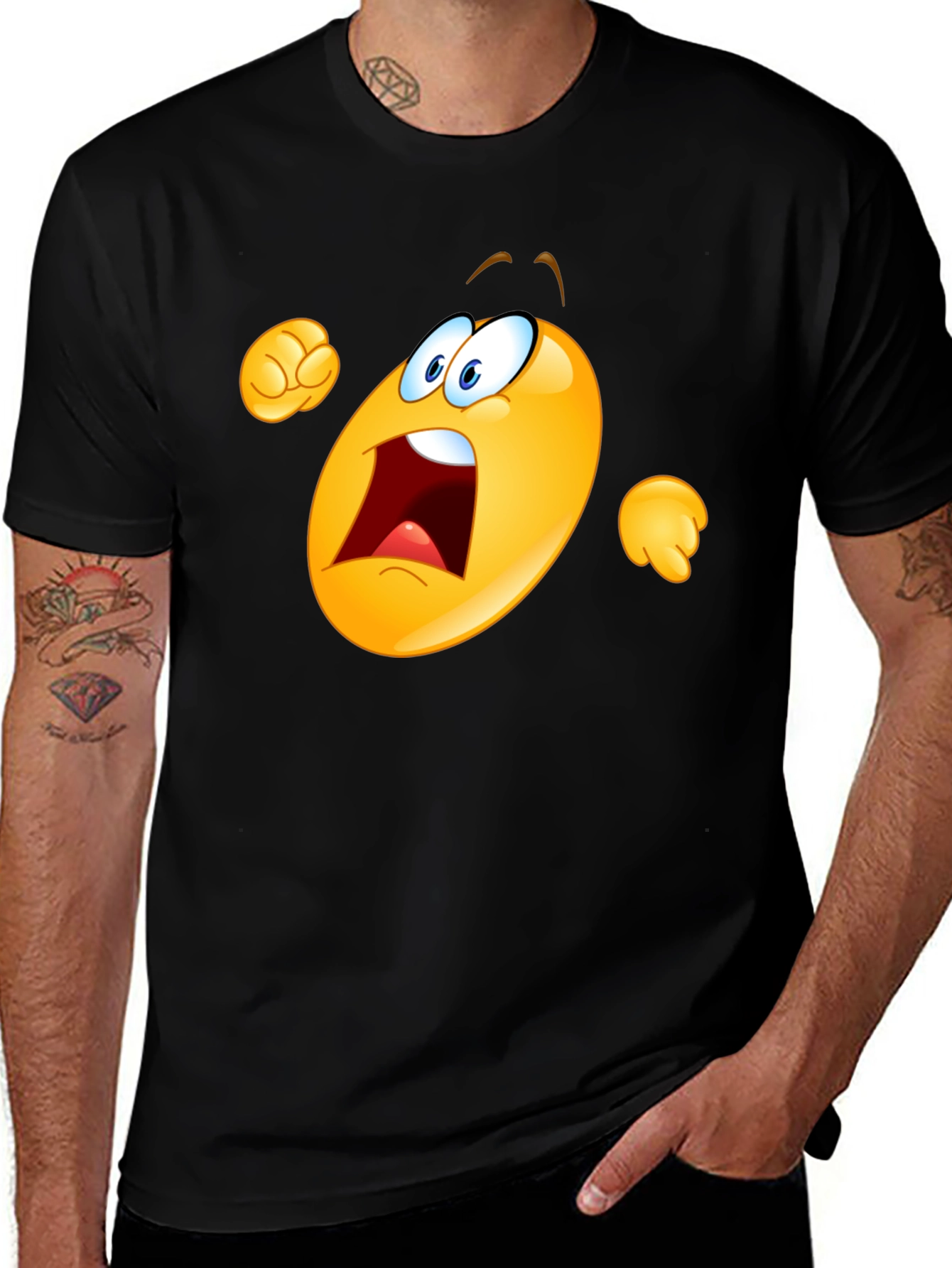 Variant 22 of Scared Emoji Graphic Tee - Black Cotton T-Shirt