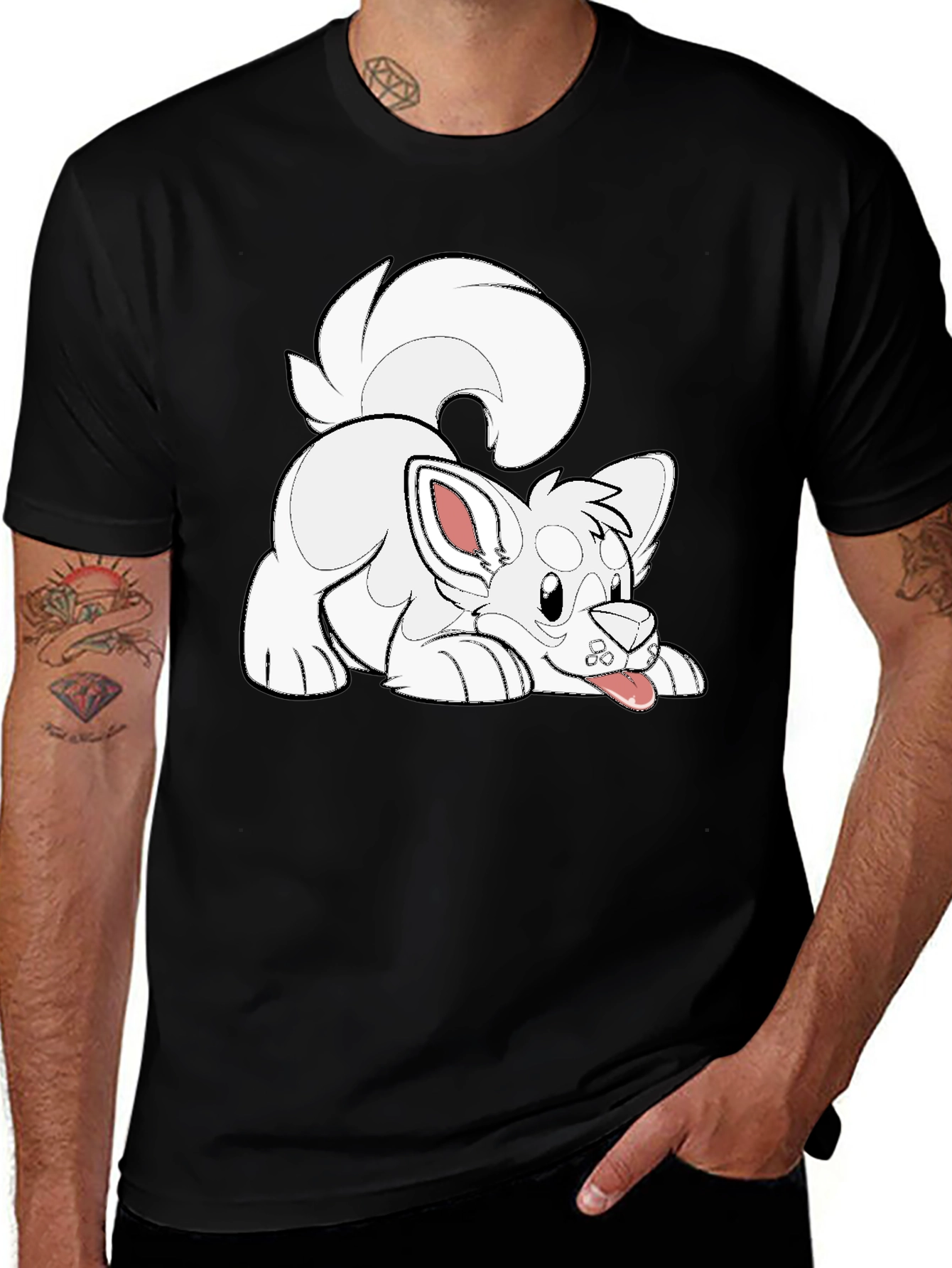 Variant 26 of Playful Puppy Graphic Tee - Black Cotton