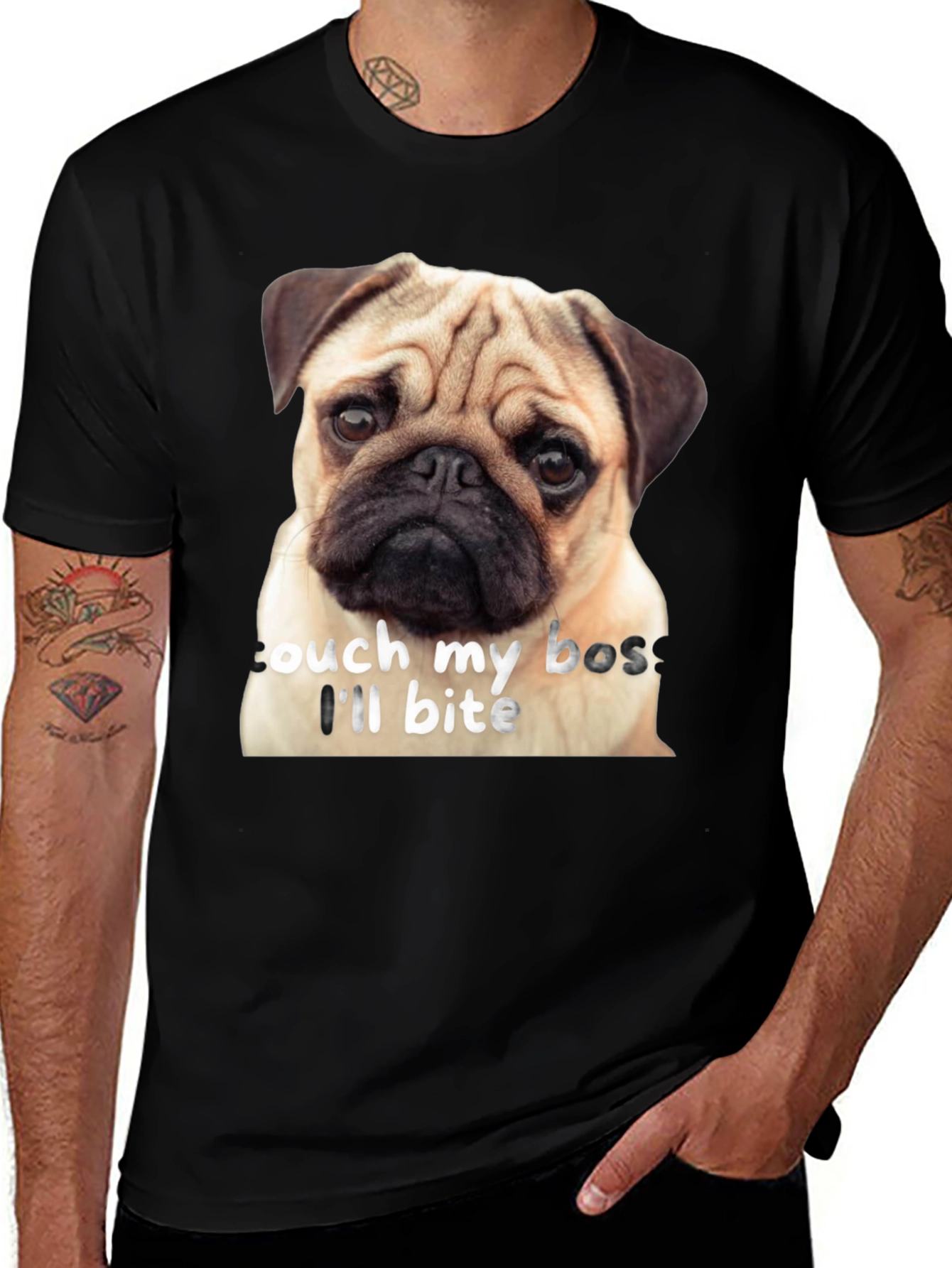 Variant 27 of Funny Pug Dog T-Shirt - Touch My Boss I'll Bite
