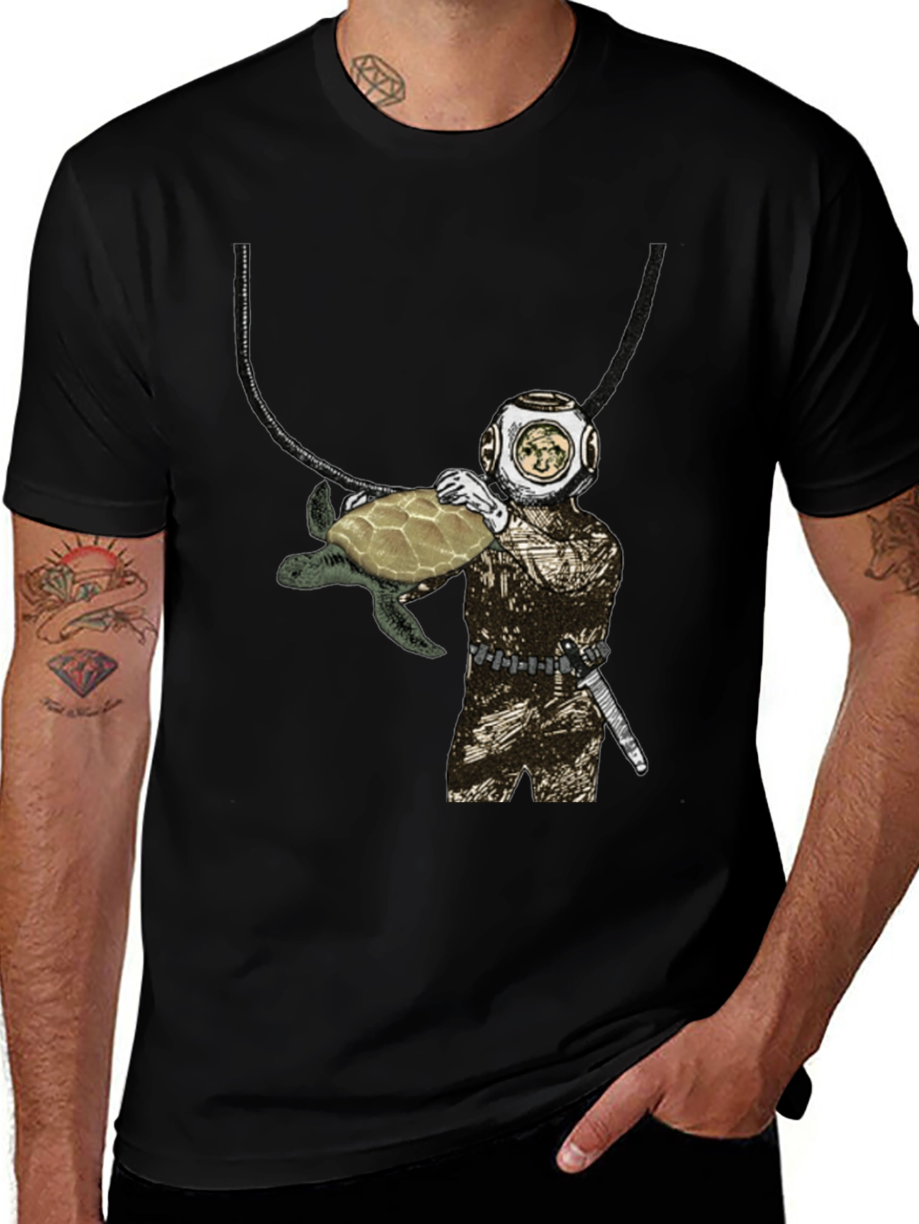 Variant 15 of Diver and Turtle Graphic T-Shirt