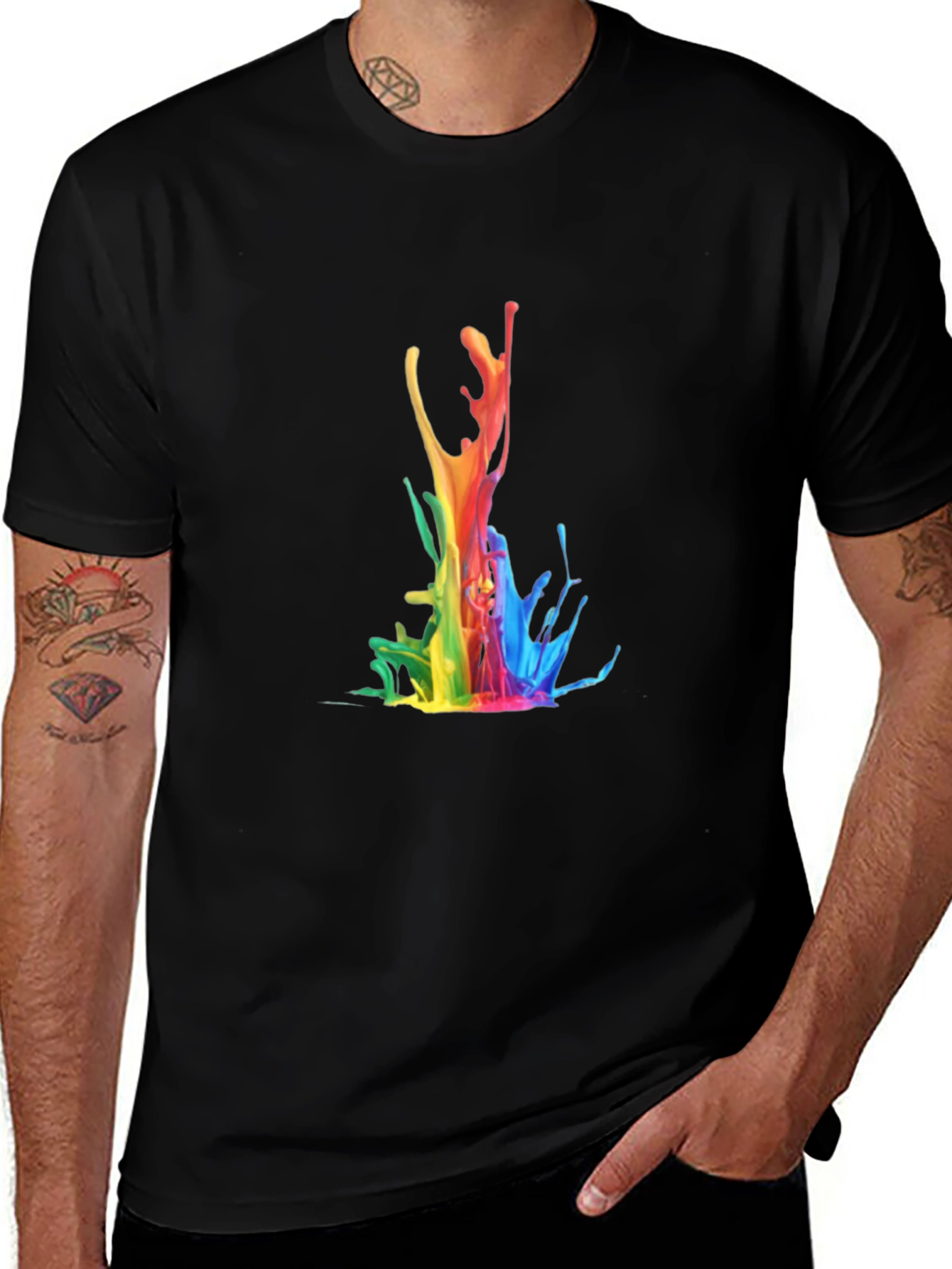 Rainbow Splash Graphic Tee - Stylish Black T-Shirt