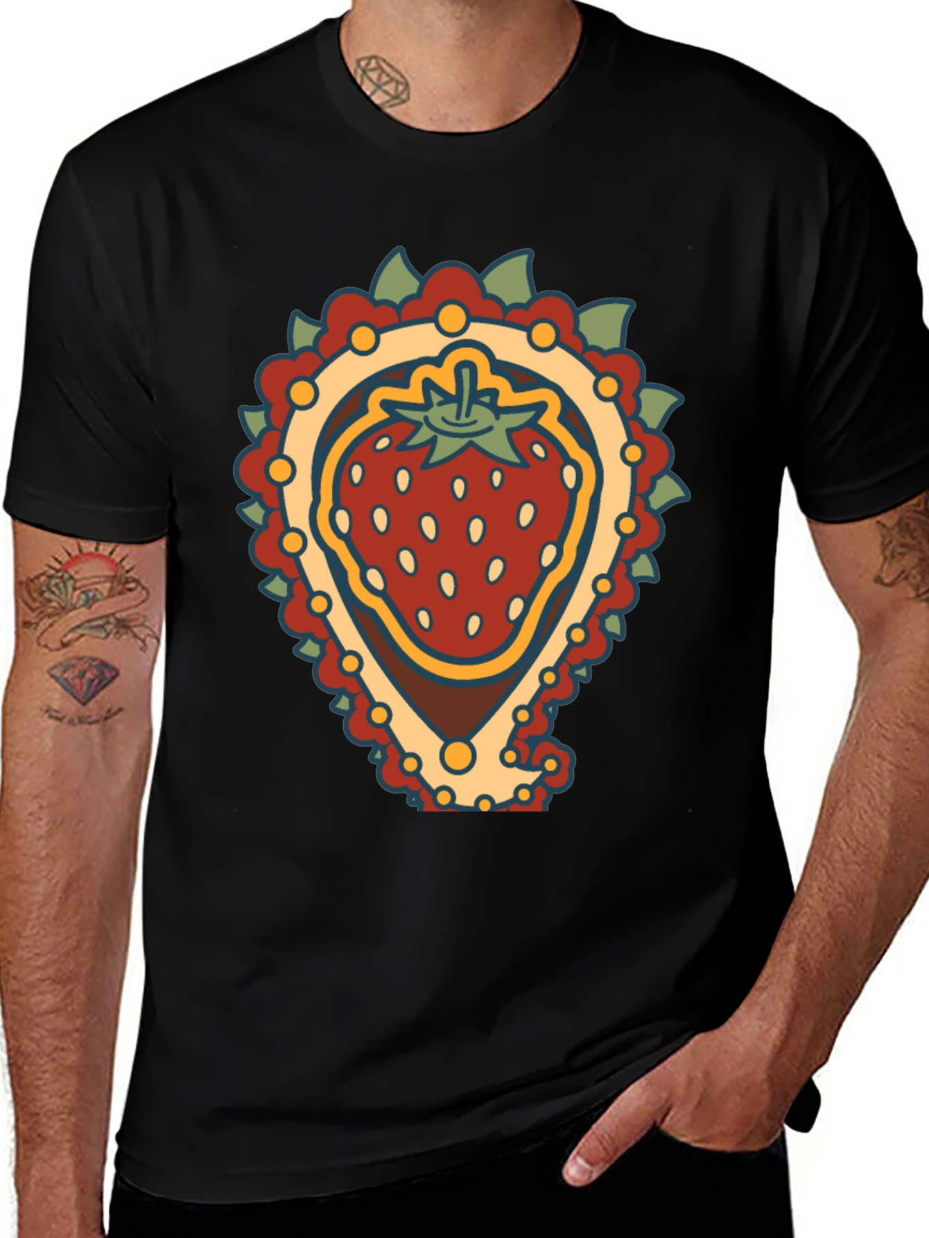Variant 13 of Strawberry Paisley T-Shirt - Unique Fruit Graphic Tee