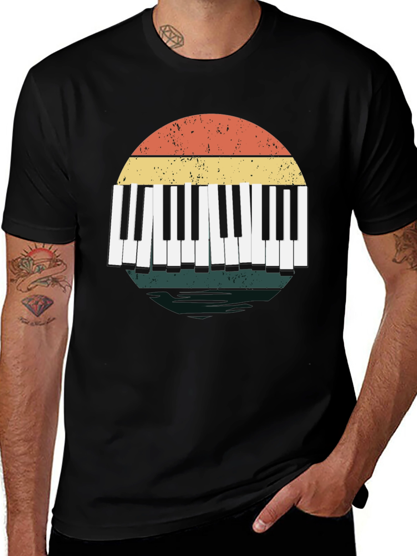 Variant 14 of Retro Piano Keys Sunset Graphic Tee - Music Lover Shirt