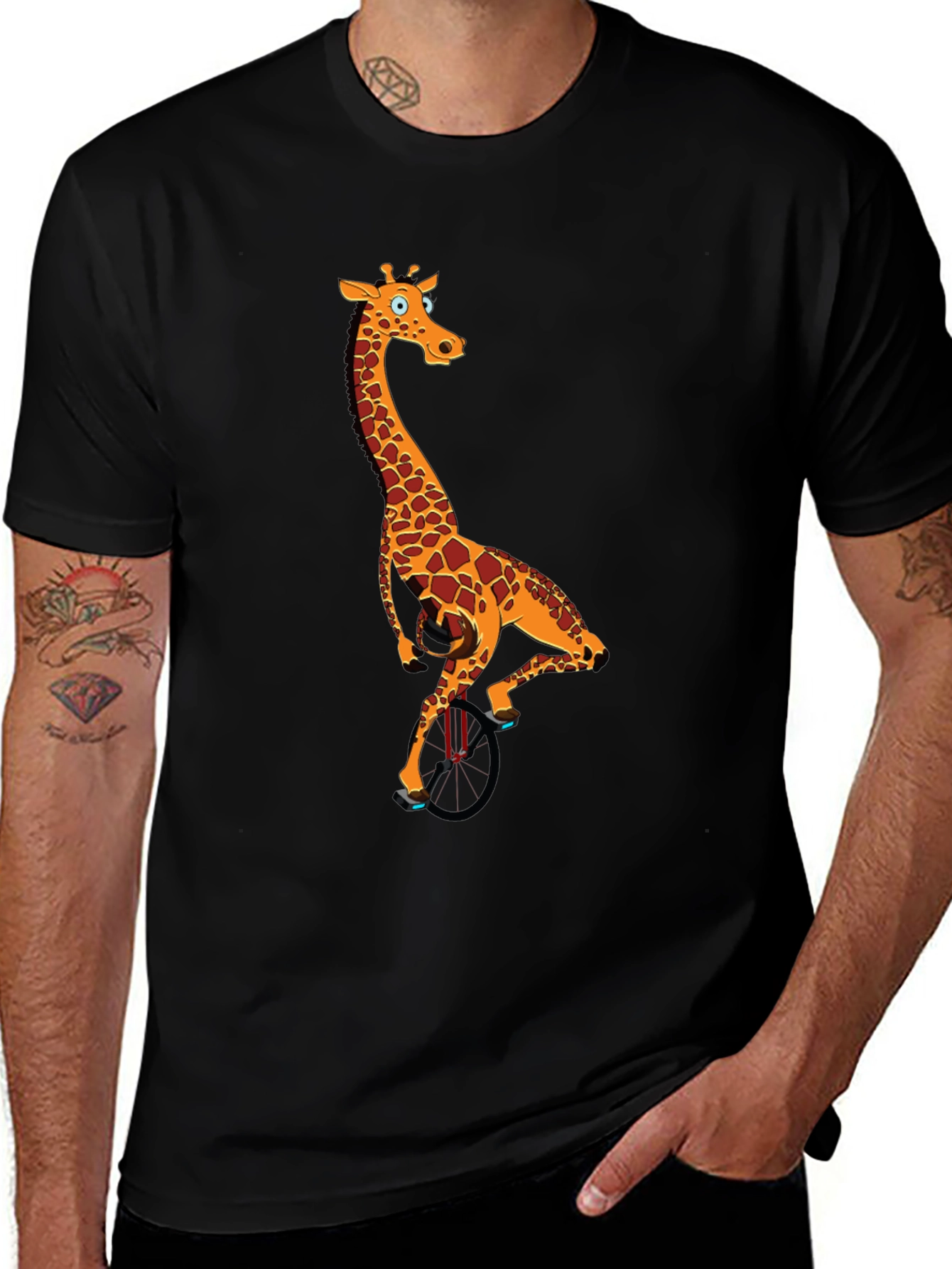 Variant 13 of Giraffe Unicyclist Graphic T-Shirt - Novelty Men's Tee