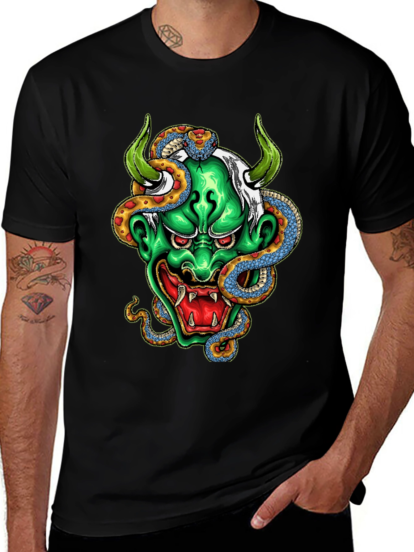 Variant 6 of Men's Graphic Tee - Oni Mask & Snake