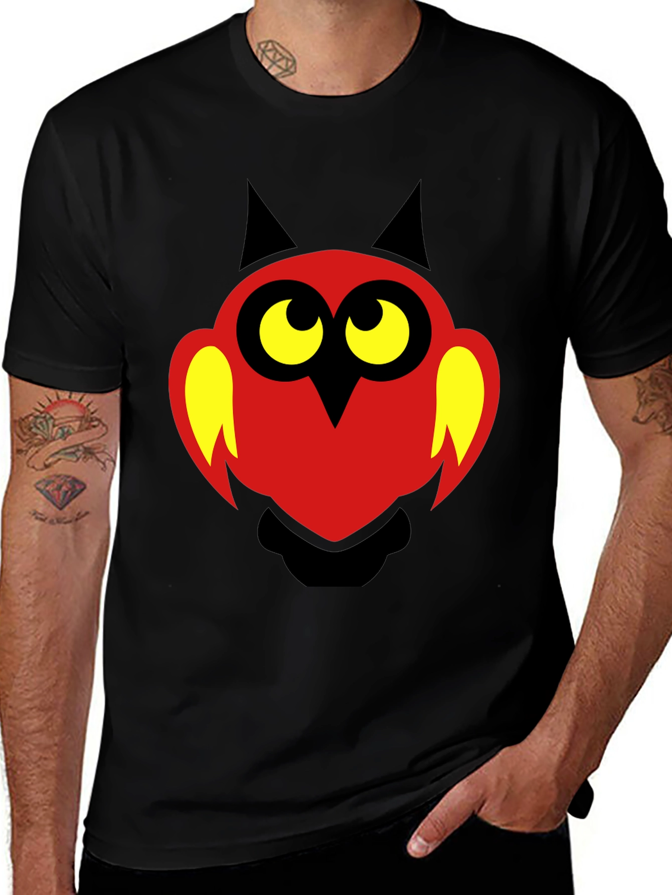 Variant 9 of Cartoon Owl Graphic Print T-Shirt - Black