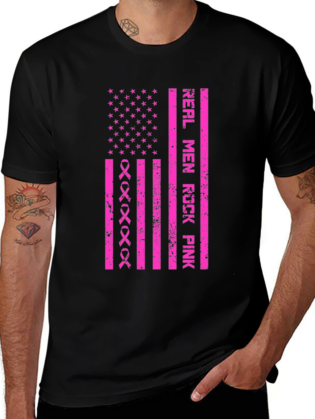 Variant 11 of Real Men Rock Pink Breast Cancer Awareness T-Shirt