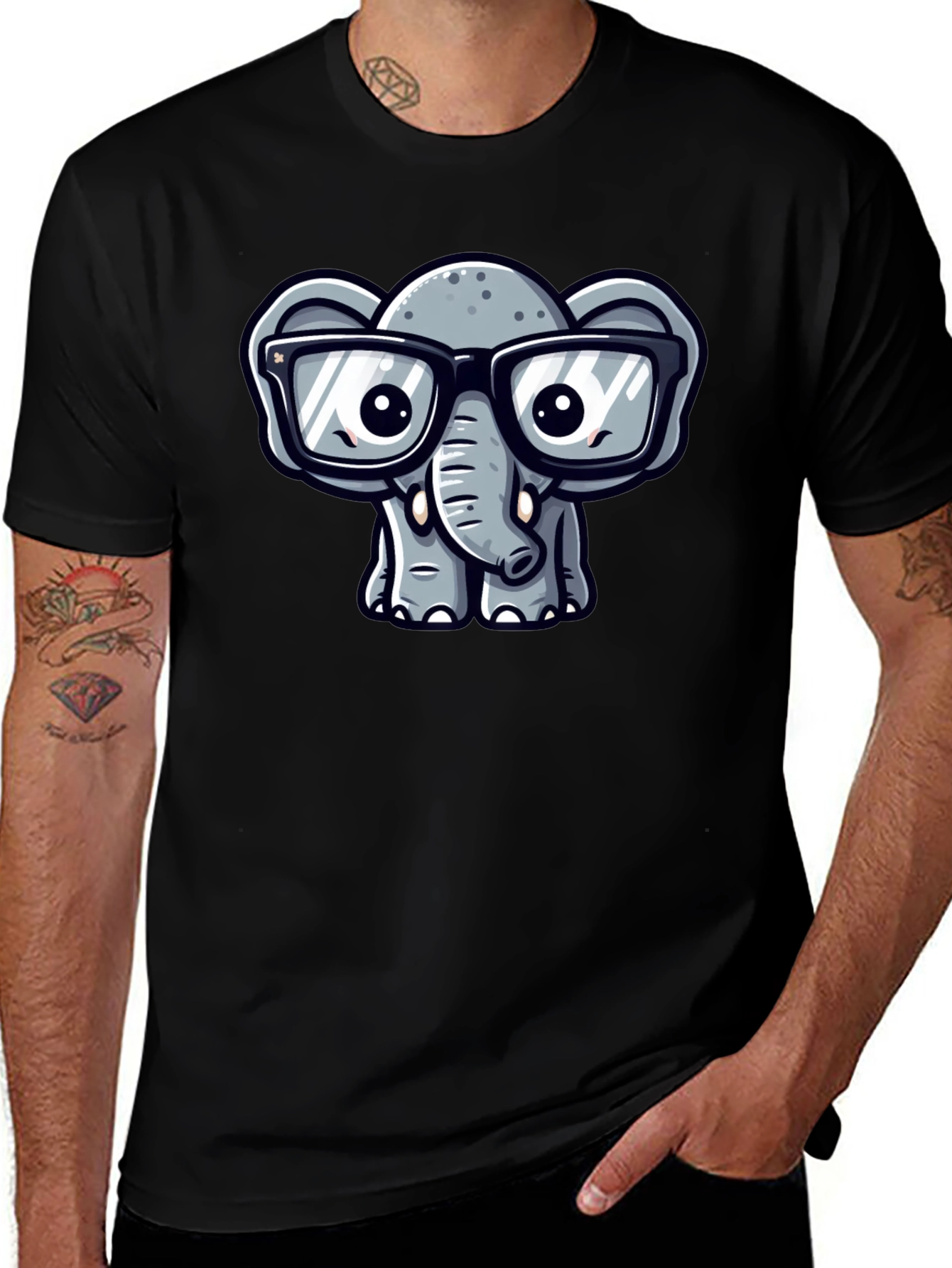 Variant 24 of Nerdy Elephant T-Shirt - Cute Cartoon Design