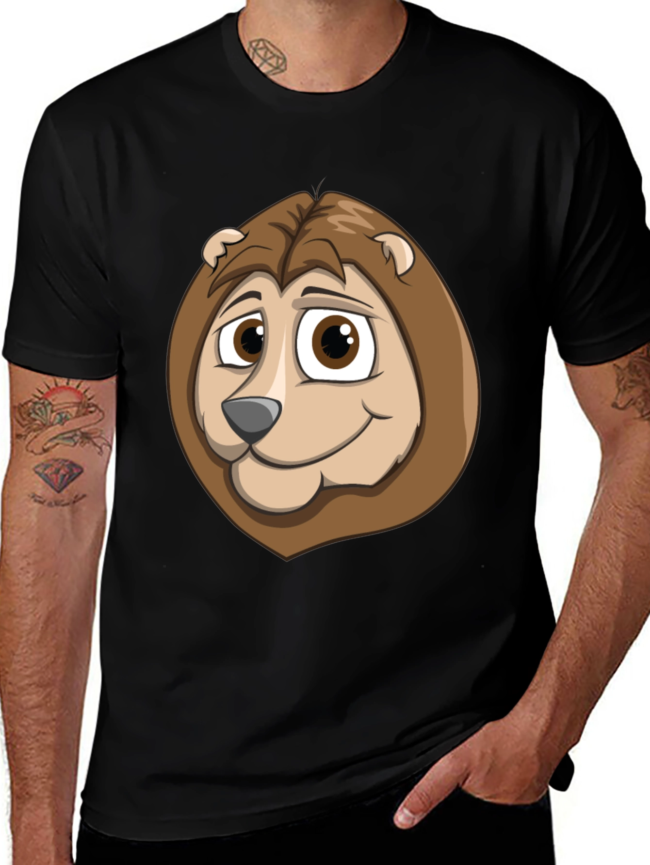 Variant 16 of Cartoon Lion Graphic Tee - Black Cotton Shirt