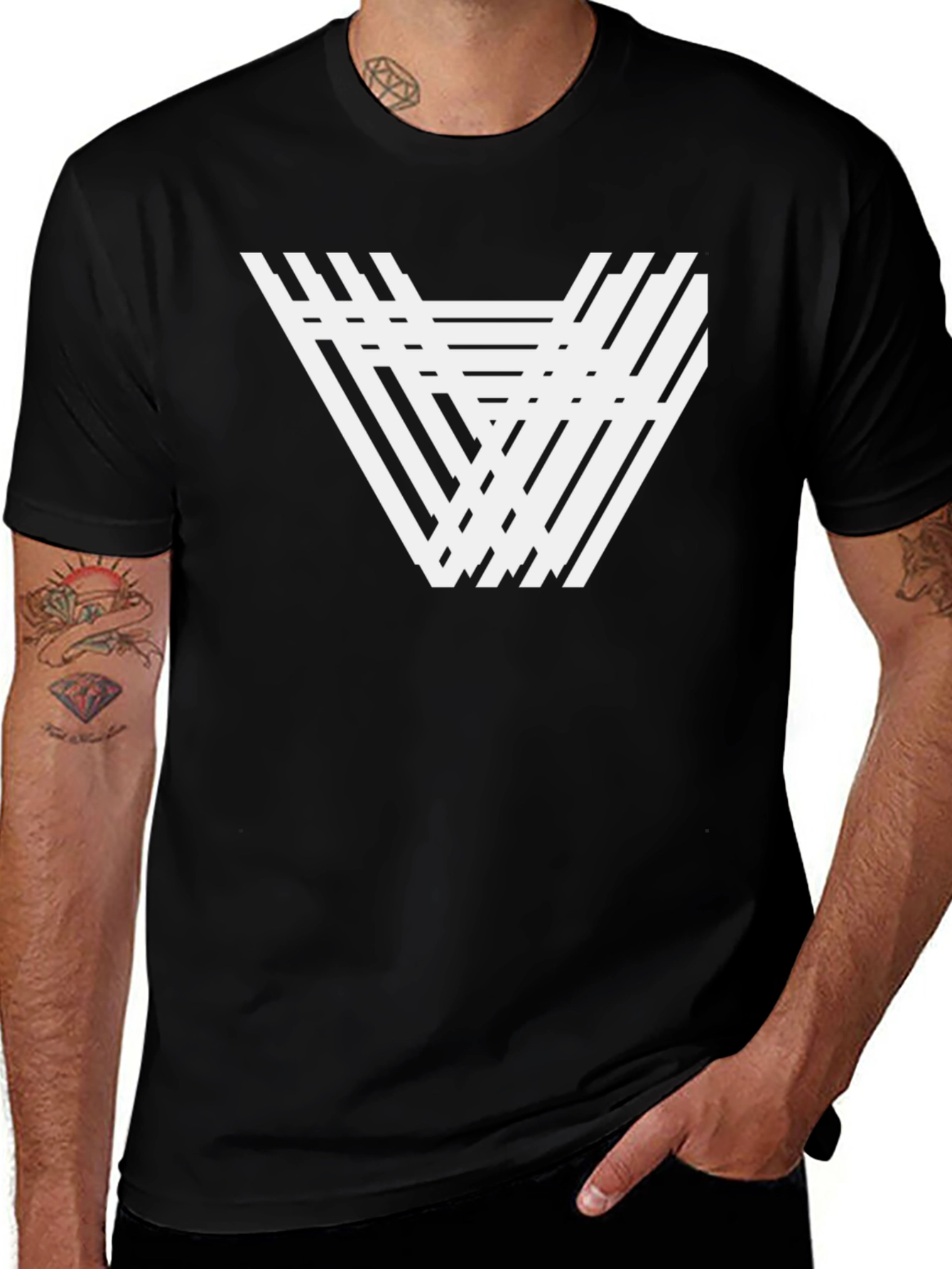Variant 6 of Abstract Geometric Triangle Graphic Tee - Black