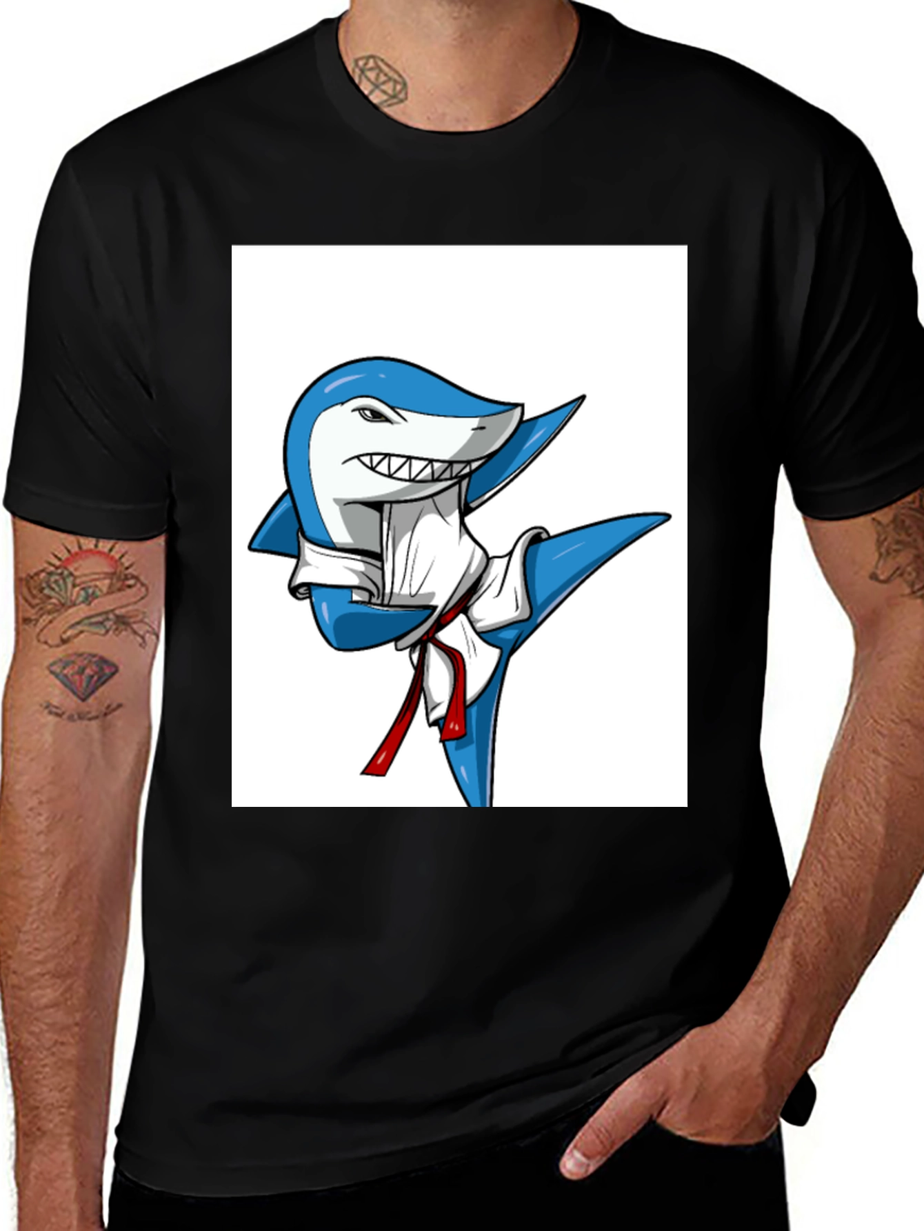 Martial Arts Shark T-Shirt - Black Cotton Tee