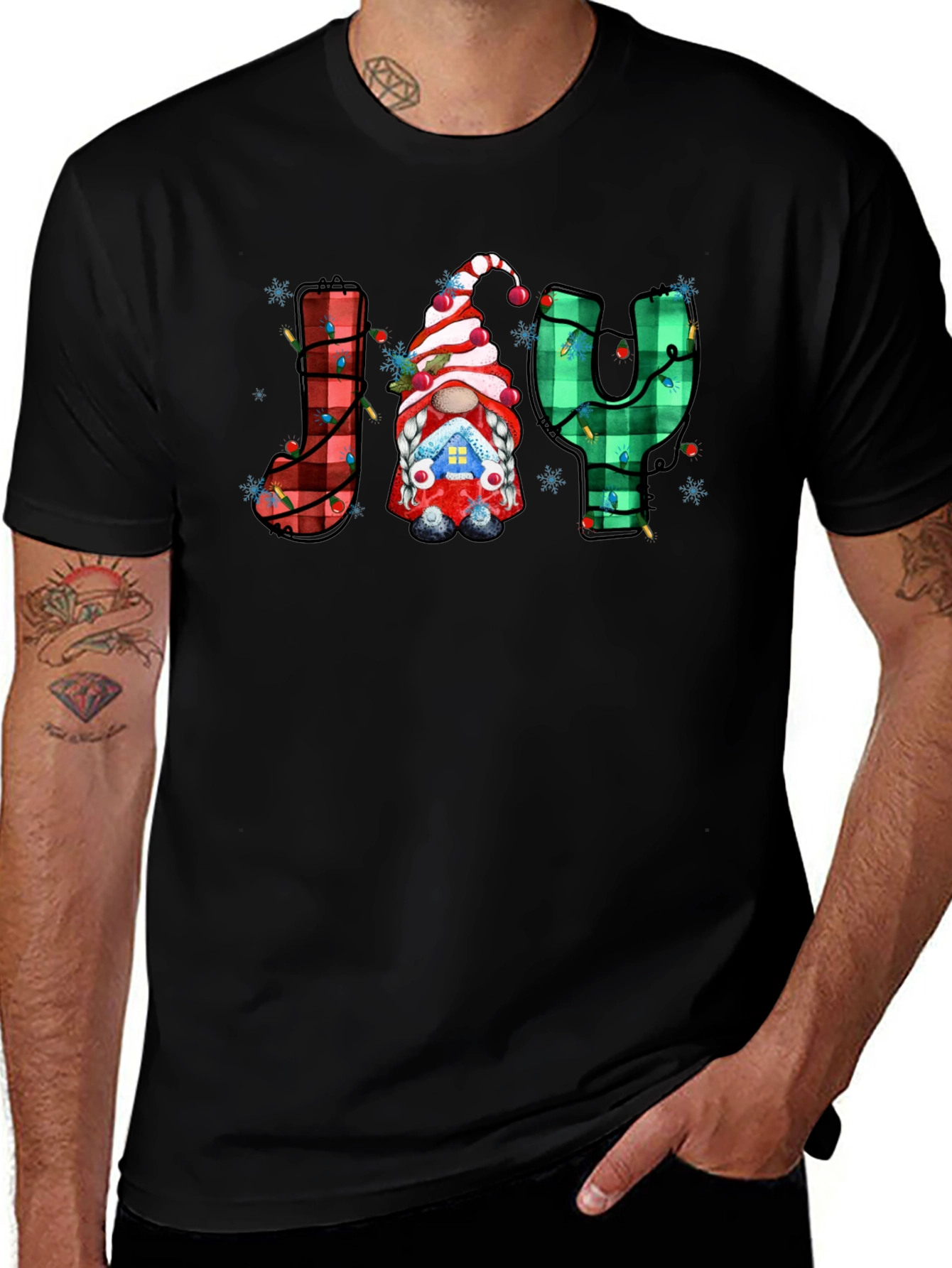 Variant 28 of Festive Holiday Joy T-Shirt Gnome Plaid Letters Christmas