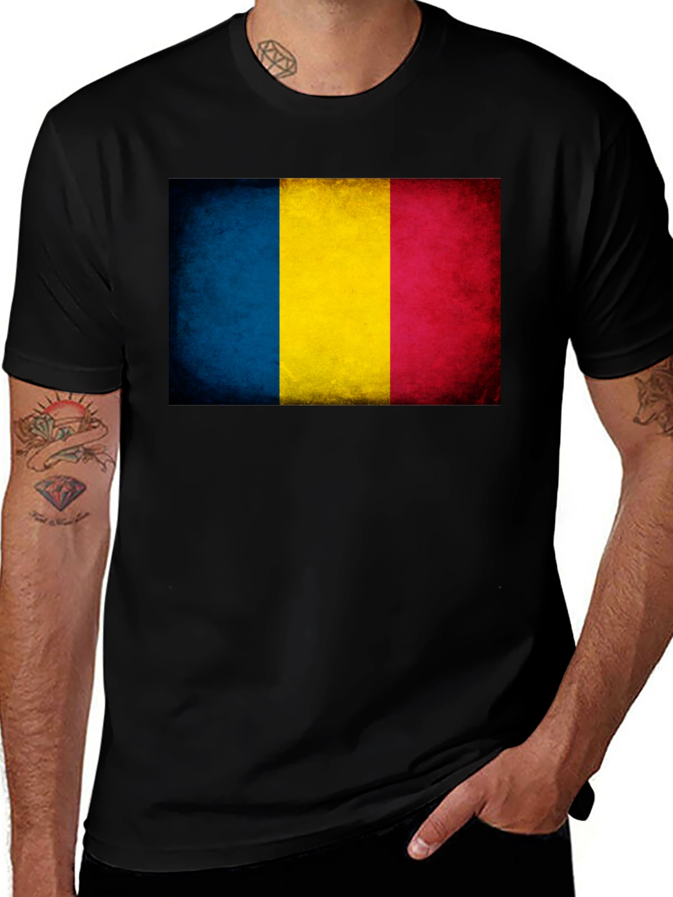 Variant 15 of Romania Flag T-Shirt - Men's Black Tee
