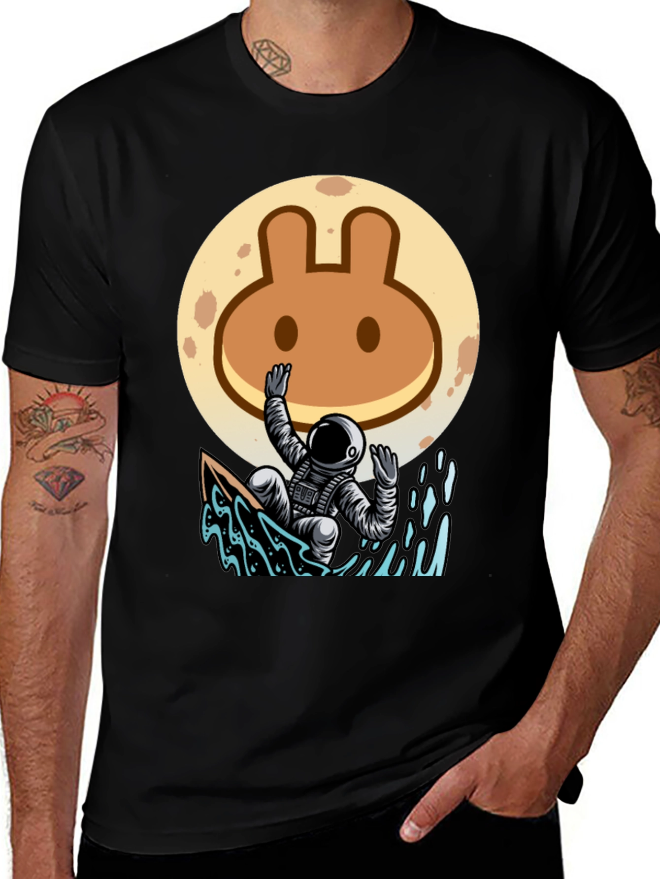 Variant 16 of Astronaut Surfing T-Shirt - Moon Rabbit Design