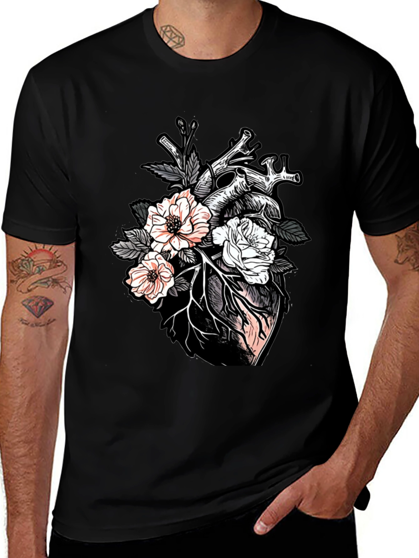Floral Heart Graphic Tee - Unisex Black T-Shirt