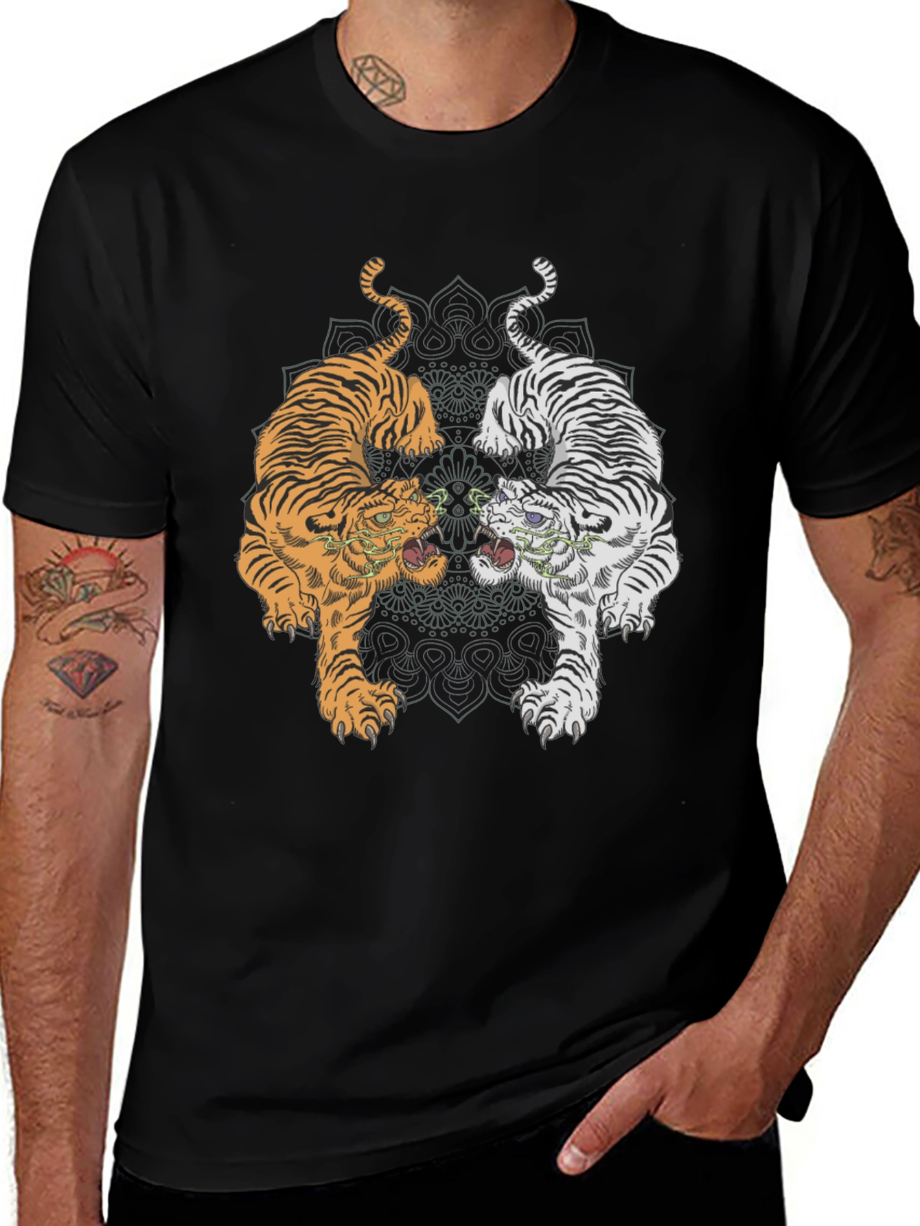 Variant 5 of Yin Yang Tigers Graphic Tee - Black