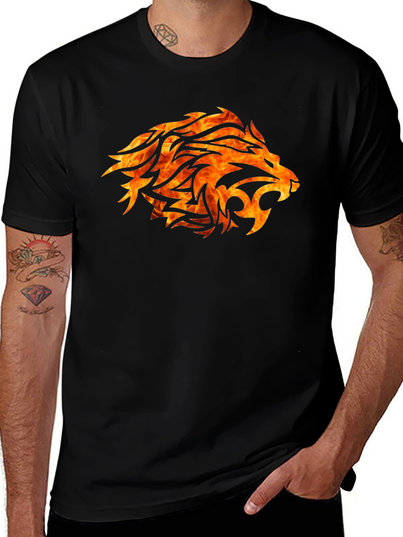 Variant 5 of Fiery Lion Graphic Black T-Shirt