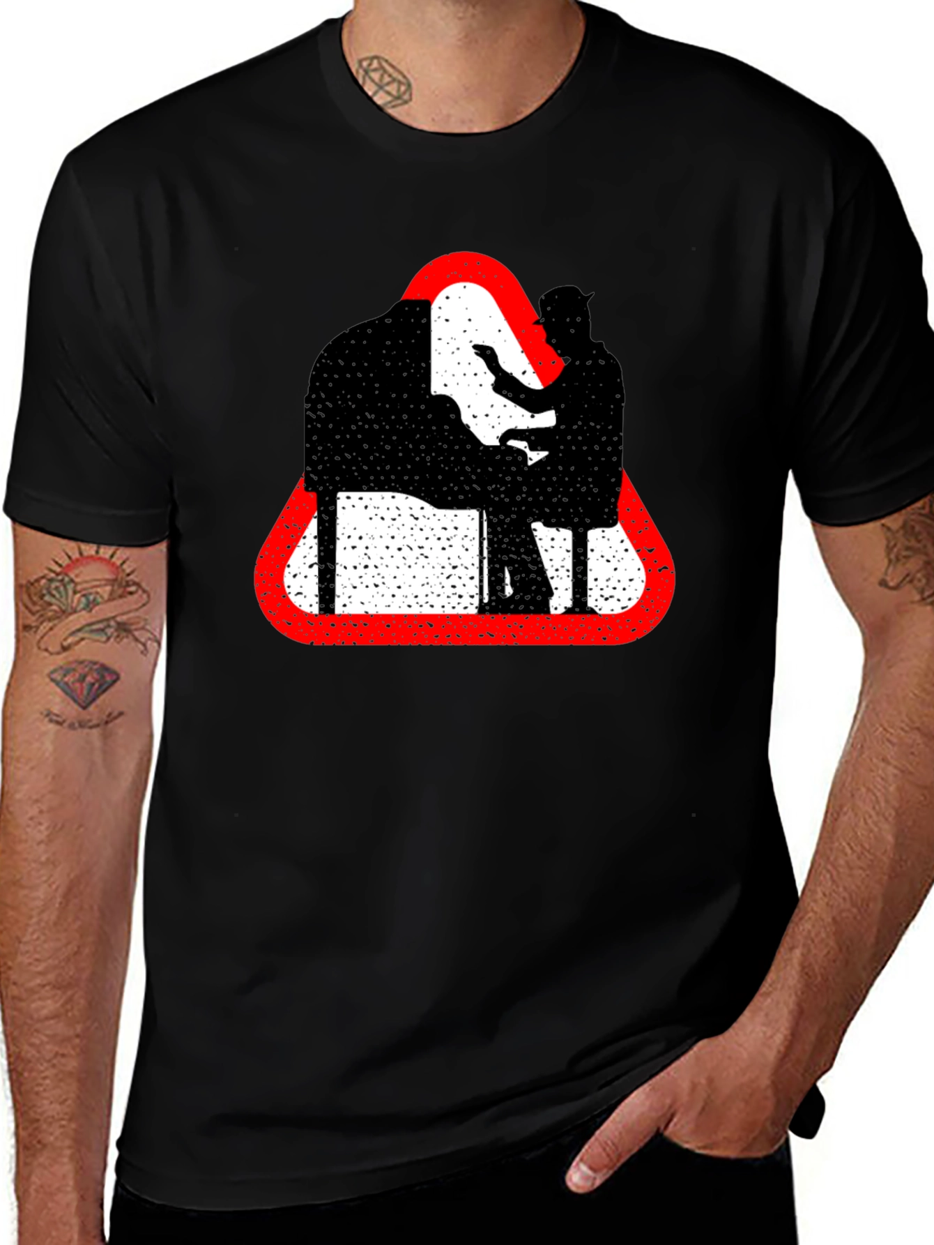 Variant 21 of Piano Player Silhouette Graphic Tee - Black