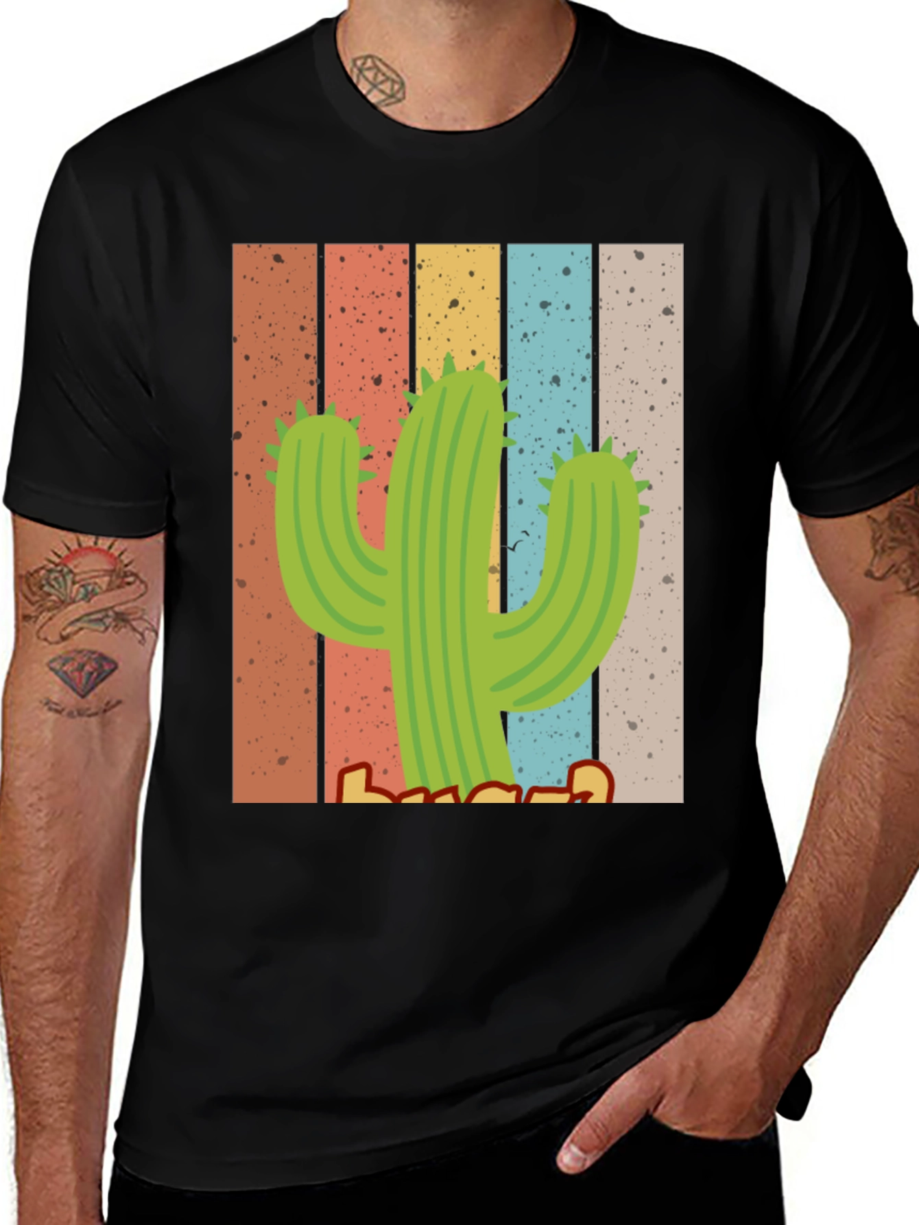 Black Retro Cactus T-Shirt - Desert Vibes main image