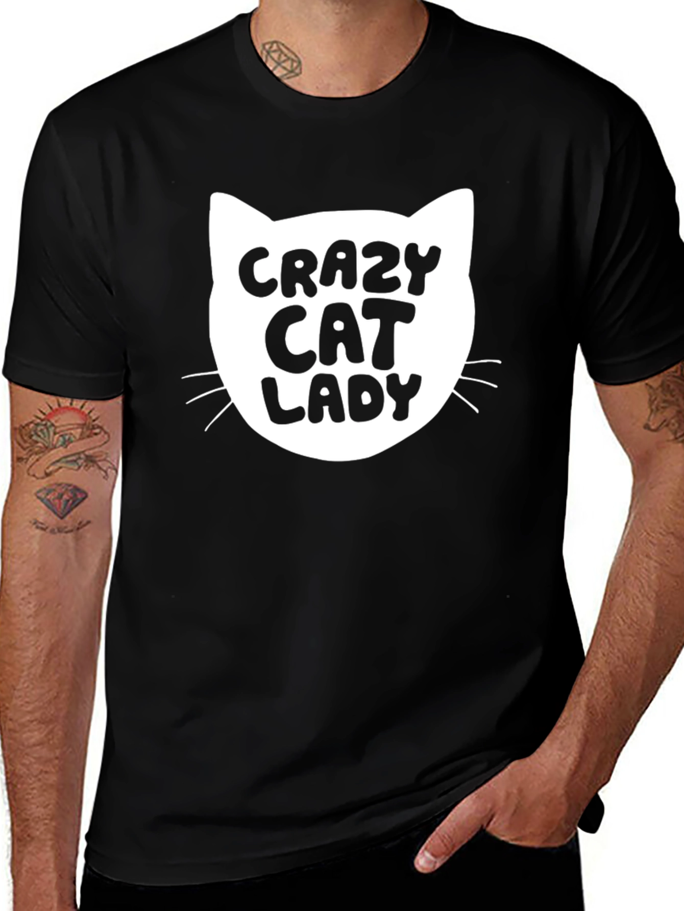 Variant 27 of Crazy Cat Lady T-Shirt - Black Cotton Tee