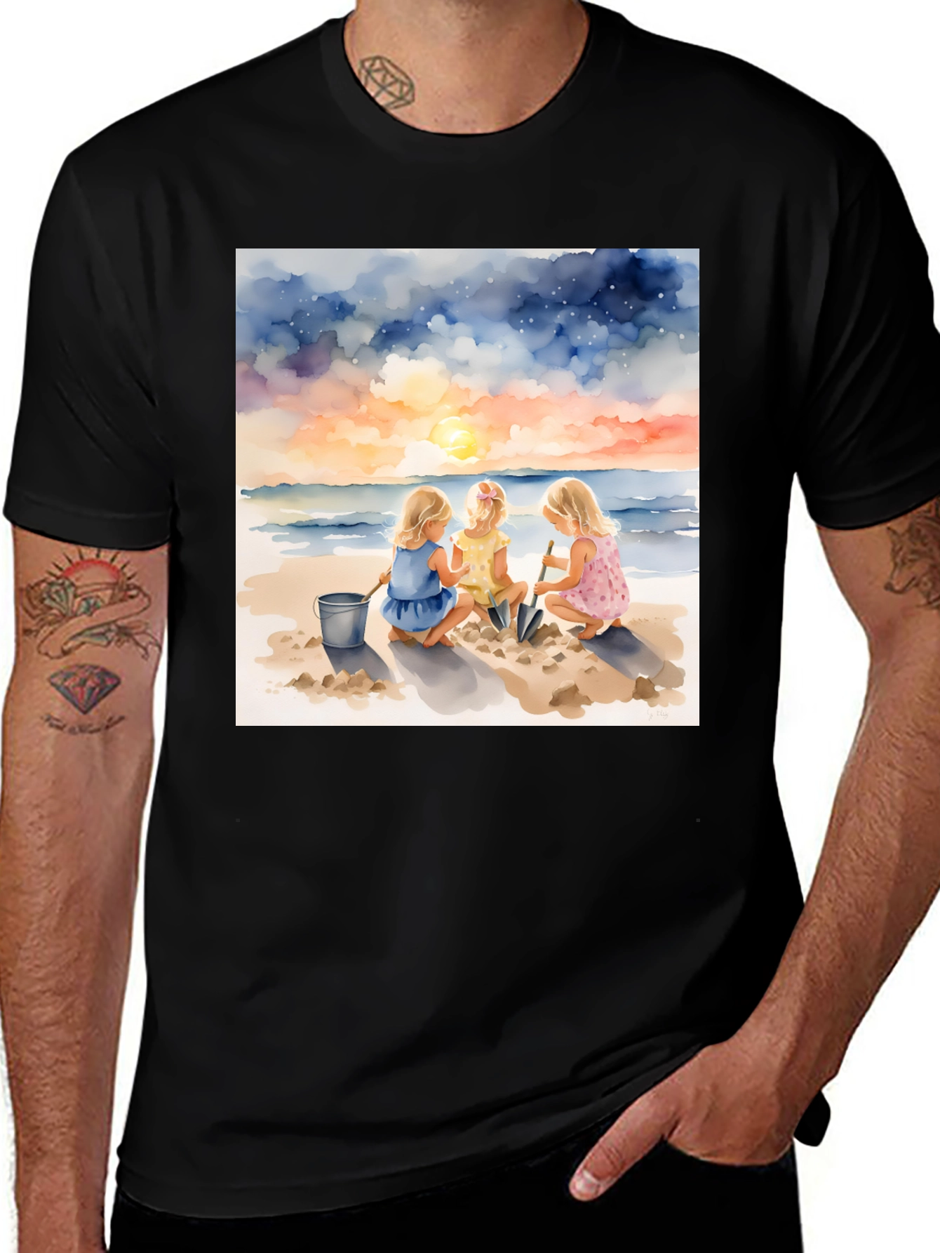 Variant 23 of Beach Day T-Shirt: Girls Watercolor Art Tee