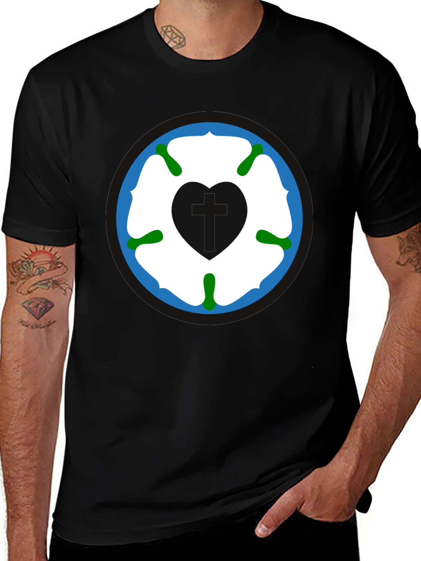 Yorkshire Rose Heart T-Shirt - Black Cotton Tee