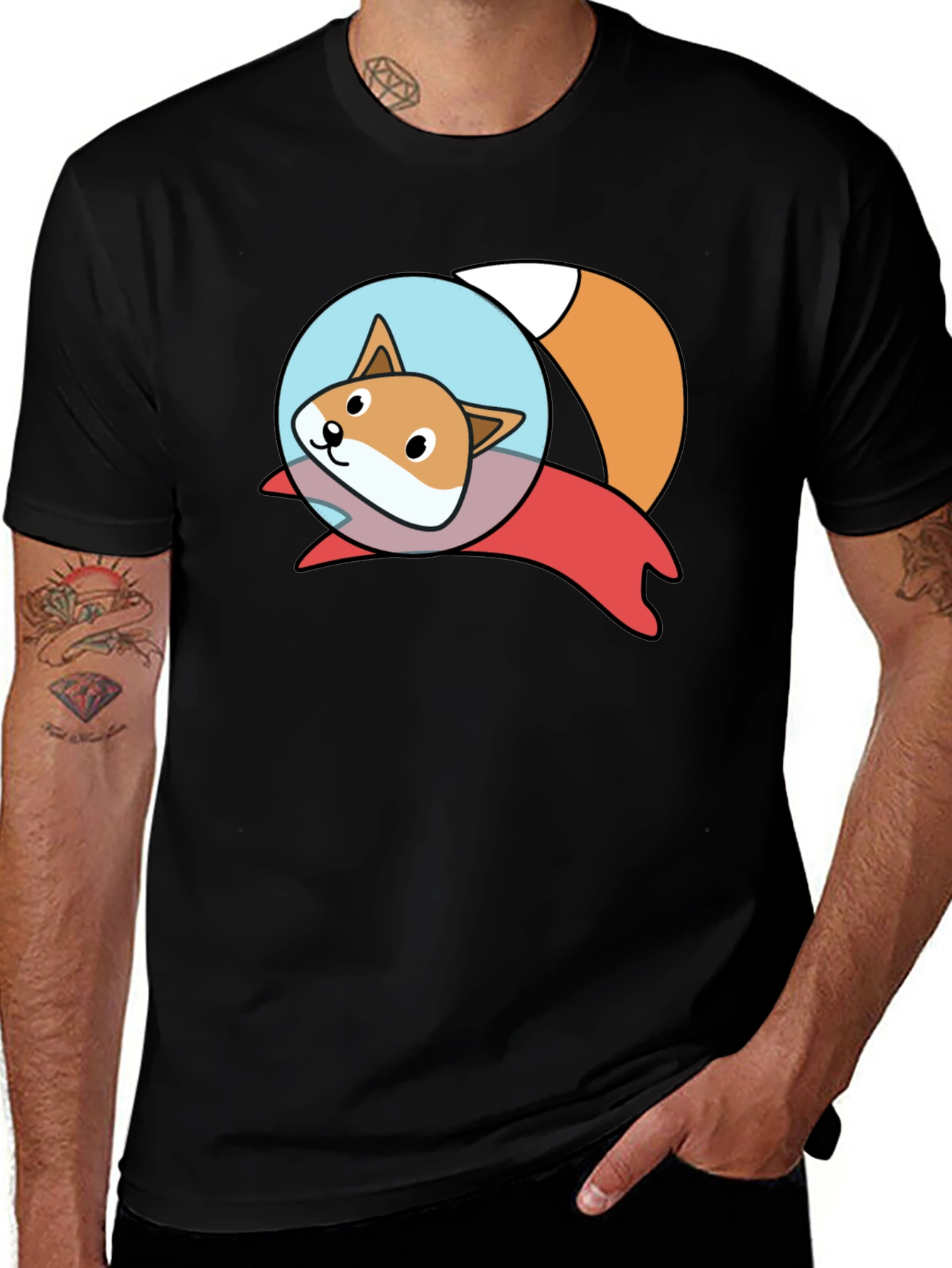 Variant 22 of Cute Space Fox Graphic Black T-Shirt