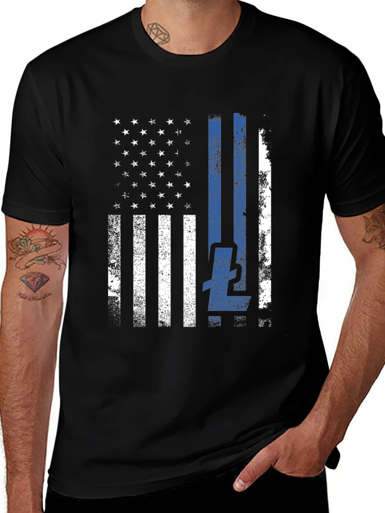 Thin Blue Line American Flag T-Shirt