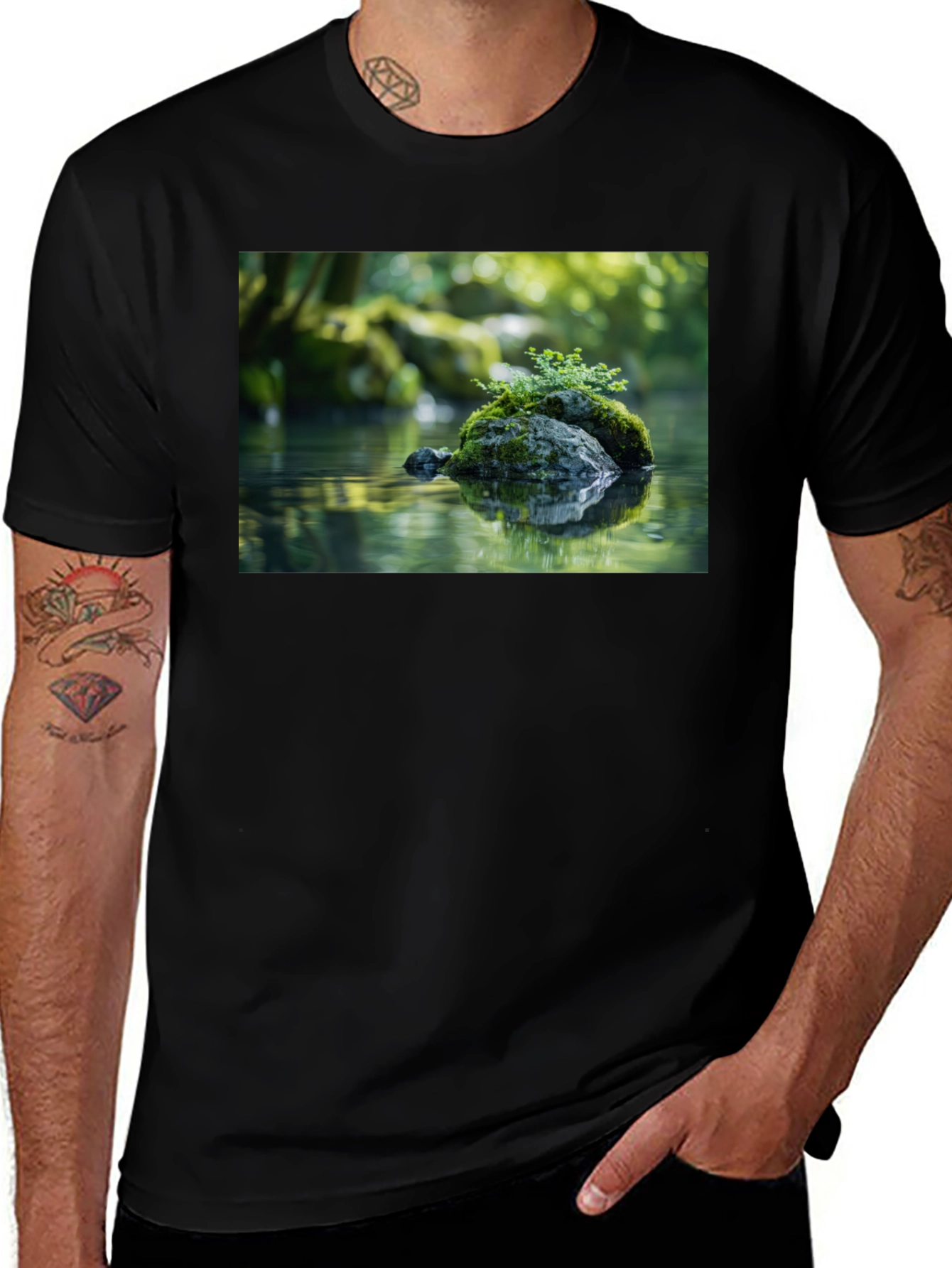 Variant 10 of Nature Pond T-Shirt - Zen Garden Design