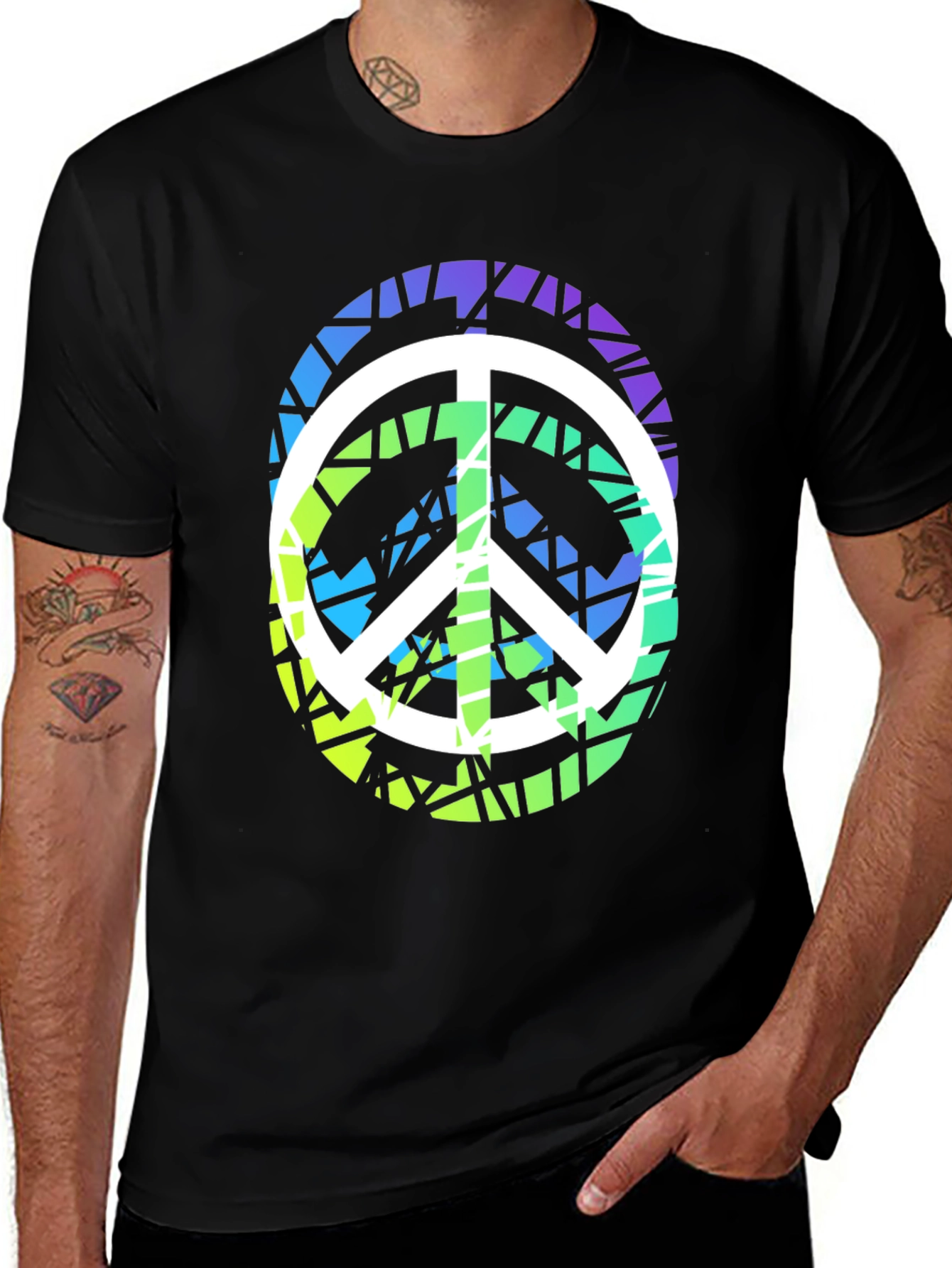 Variant 17 of Peace Sign Graphic Tee - Men's Black T-Shirt