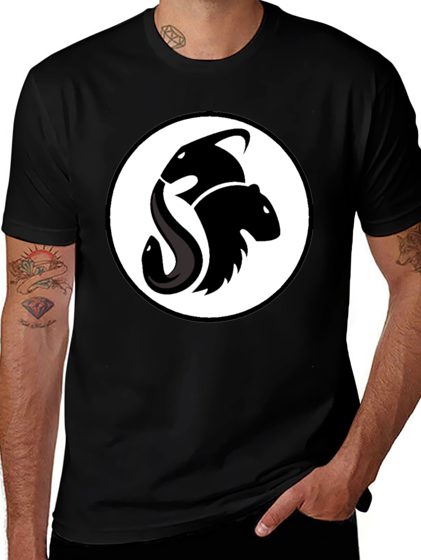 Variant 8 of Unique Orca & Beaver Logo Black T-Shirt